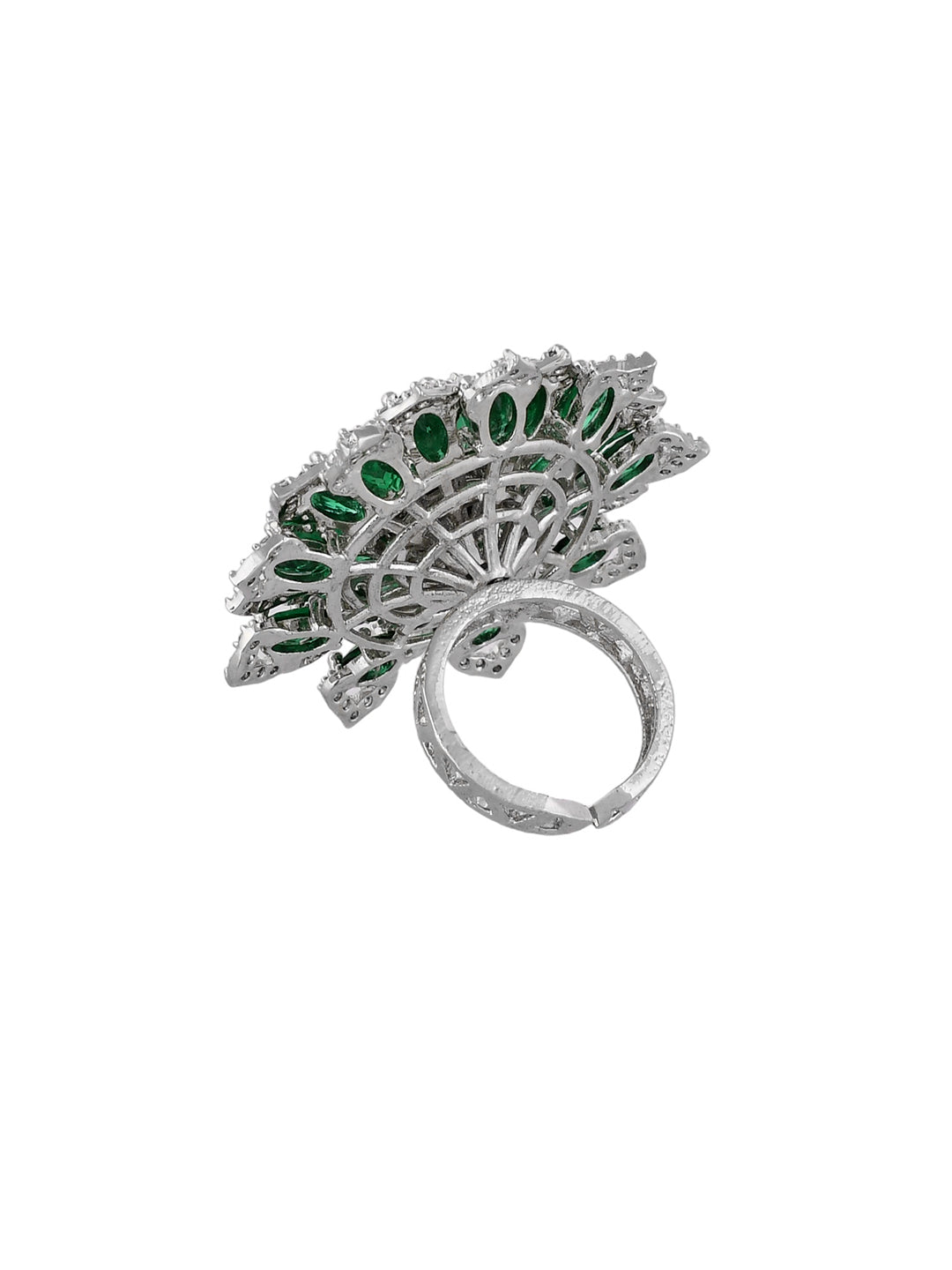 Silver Plated Green Stone Finger Ring