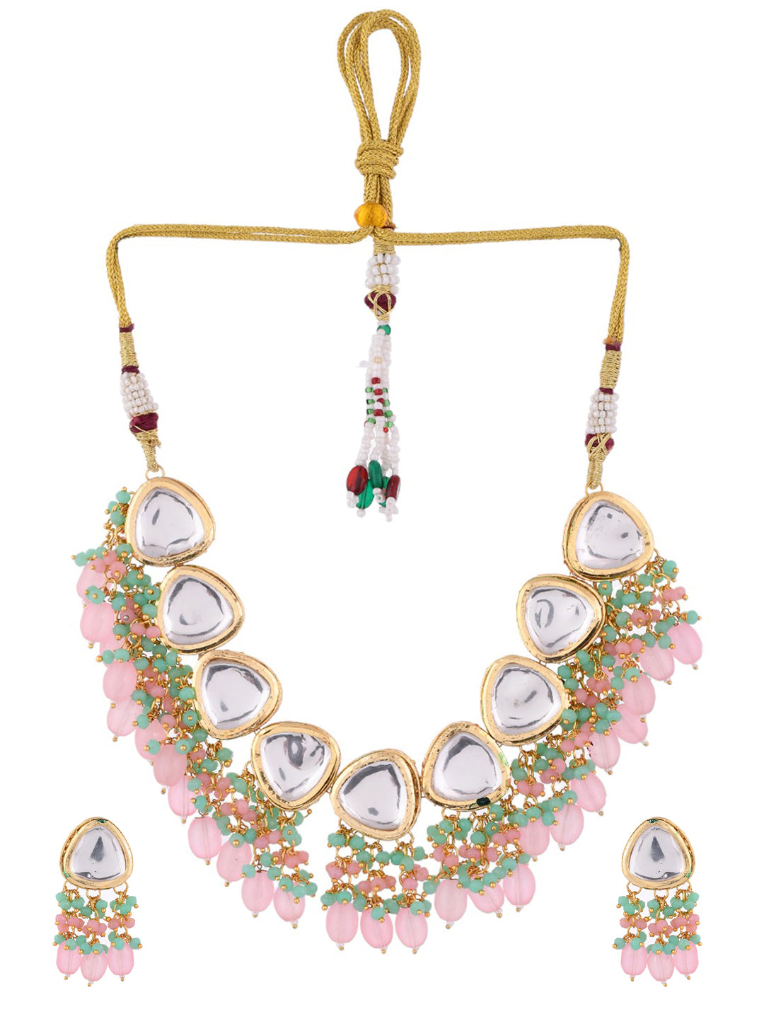 Gold plated beads kundan jewellery set