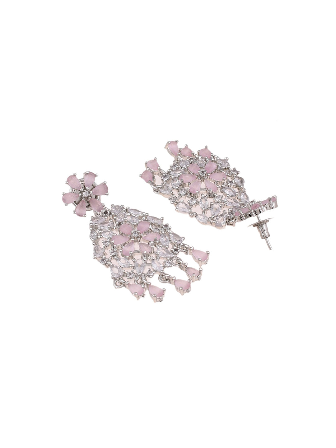 Silver Plated Pink American Diamond Jewellery Set