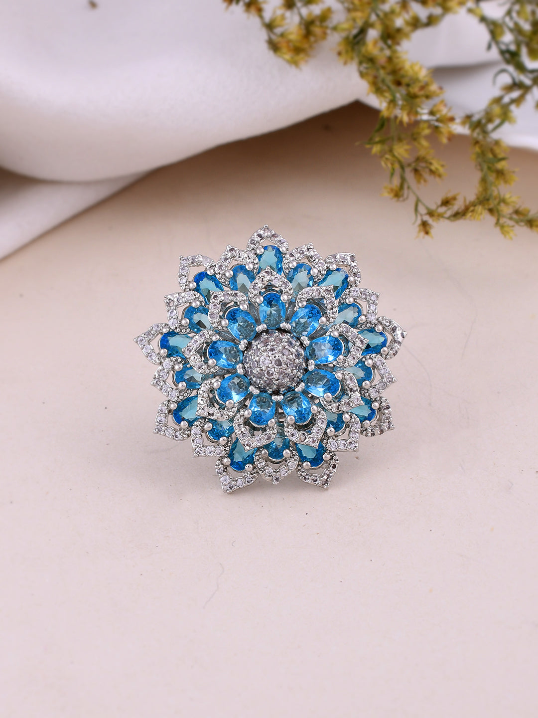 Color Stone Finger Rings Buy Silver Plated Blue Stone Finger Rings for Women Online at ...