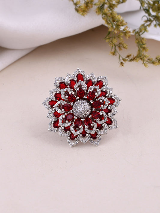Silver Plated Red Stone Finger Ring