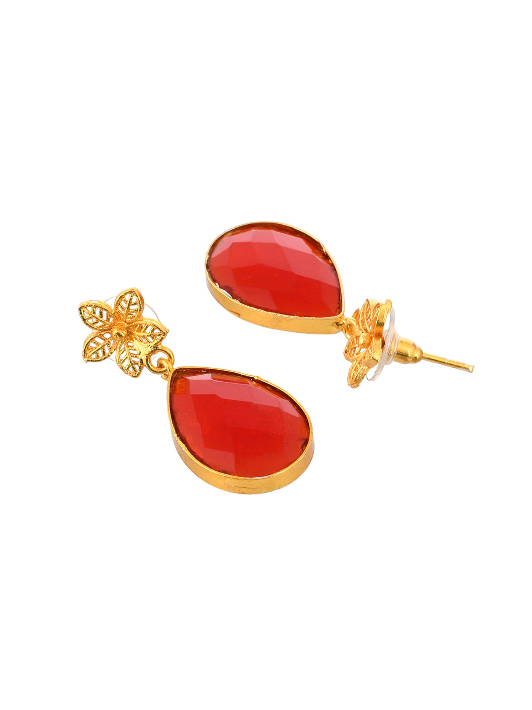 glod plated red stone drop earring