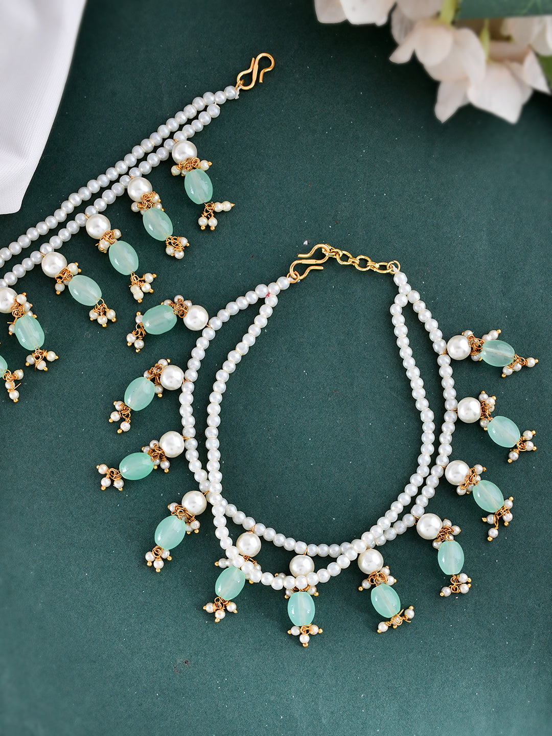 Tranding pearls-studded gold tone anklet for womens&nbsp;