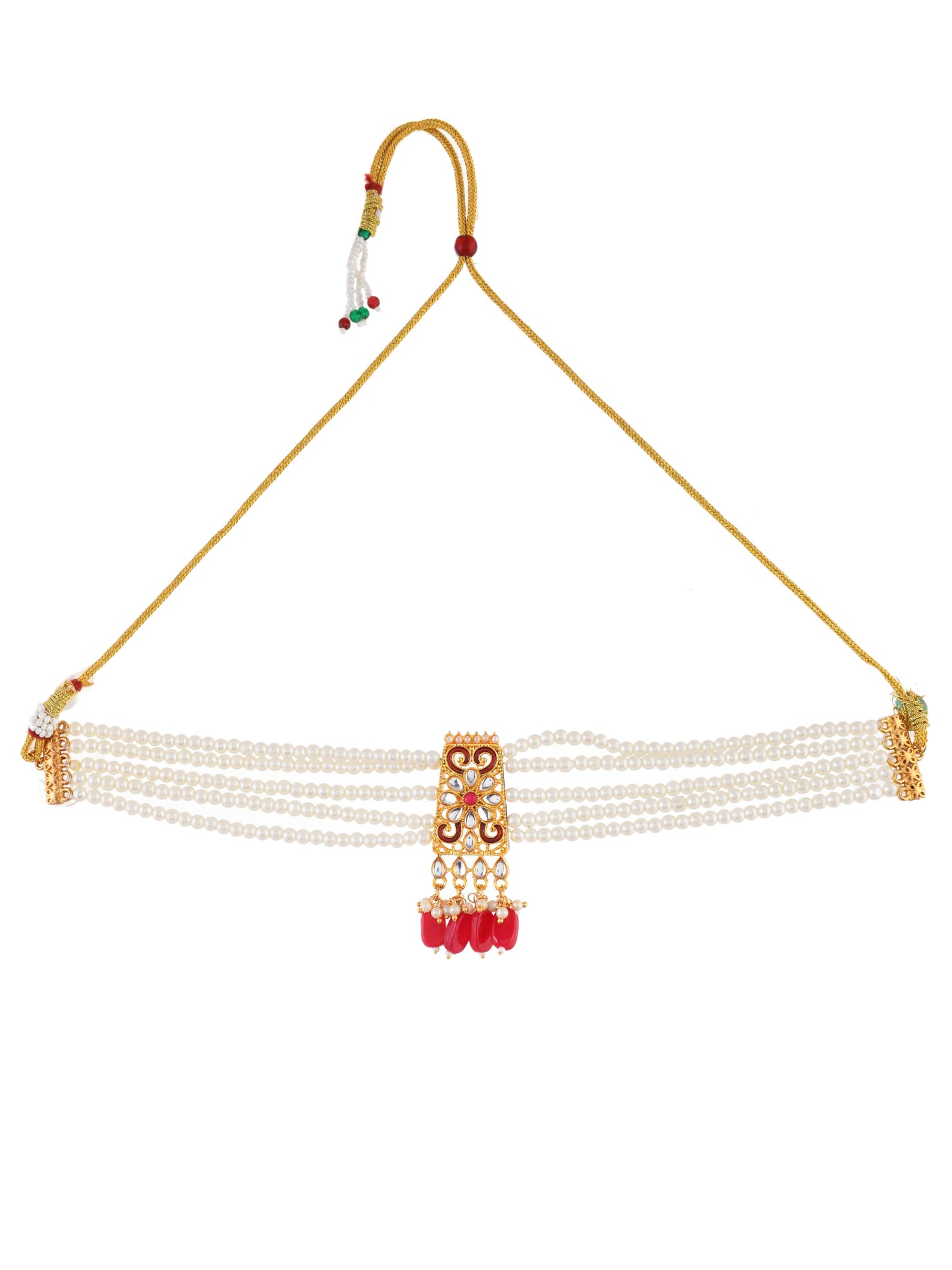 Pearl and Gold Necklace with Ruby Accents