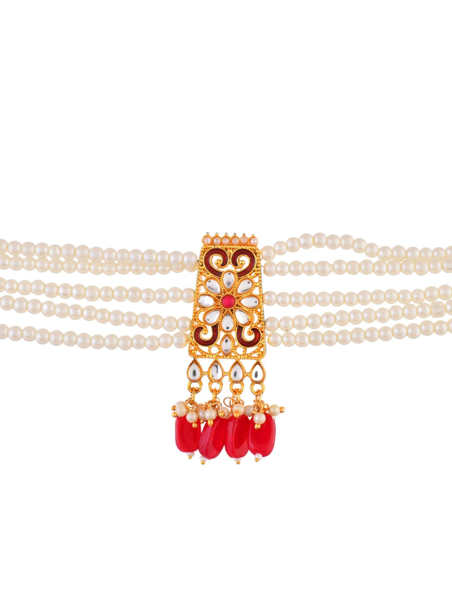 Pearl and Gold Necklace with Ruby Accents