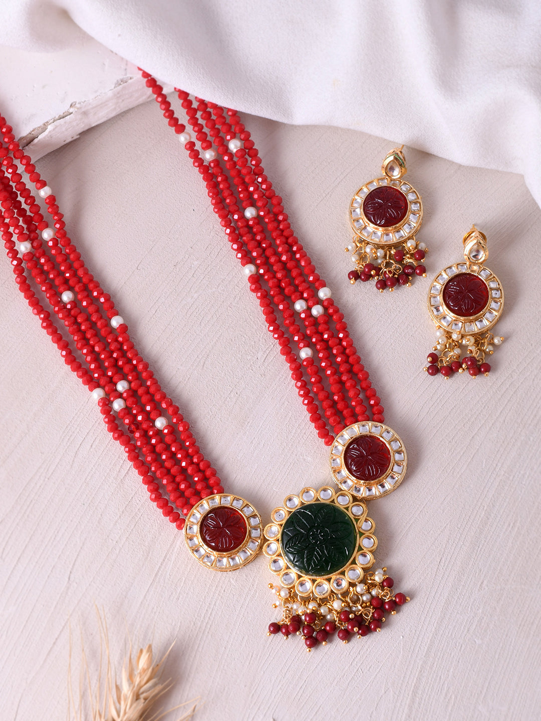 Gold plated beads meenakari jewellery set