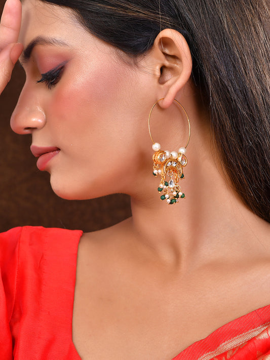Traditional Gold Plated Kundan Hoop/ Chandbali Earring With Pearls