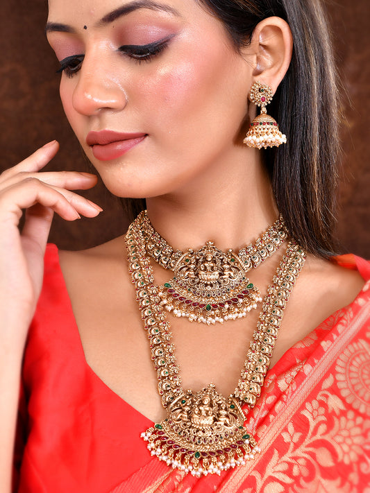 Gold-Plated Traditional Goddess Lakshmi Auspicious Temple Jewellery Bridal Set