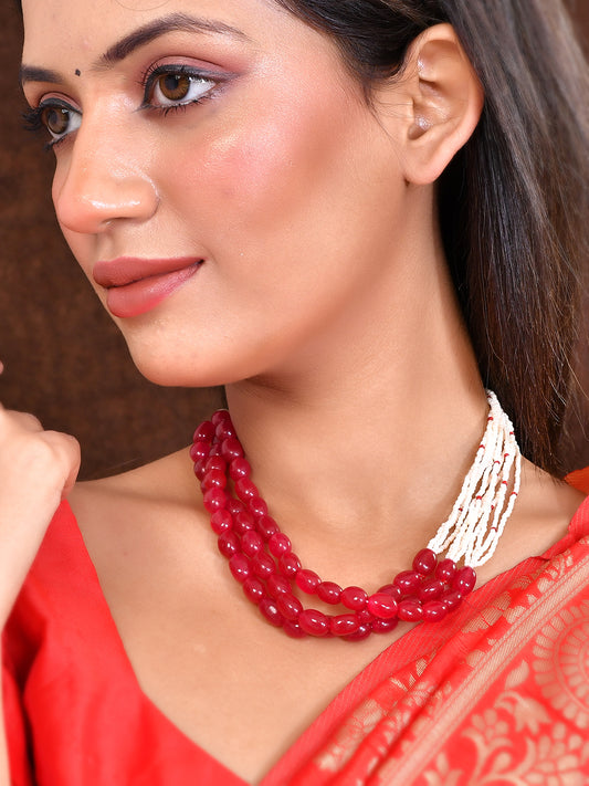 Red and White Beaded Necklace