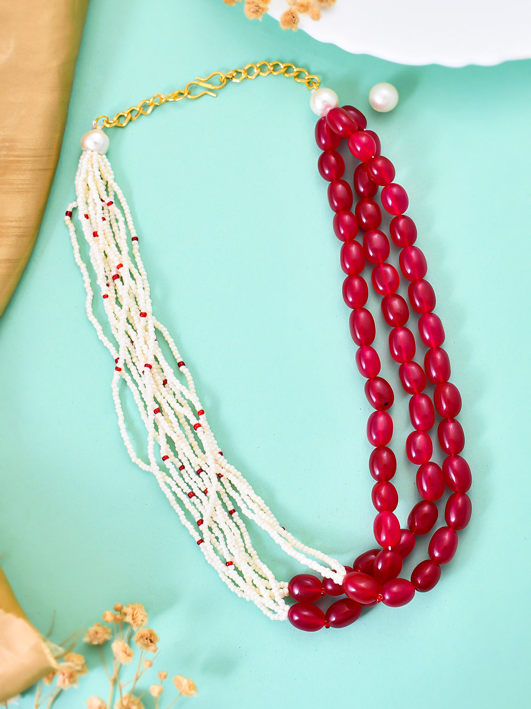 Red and White Beaded Necklace