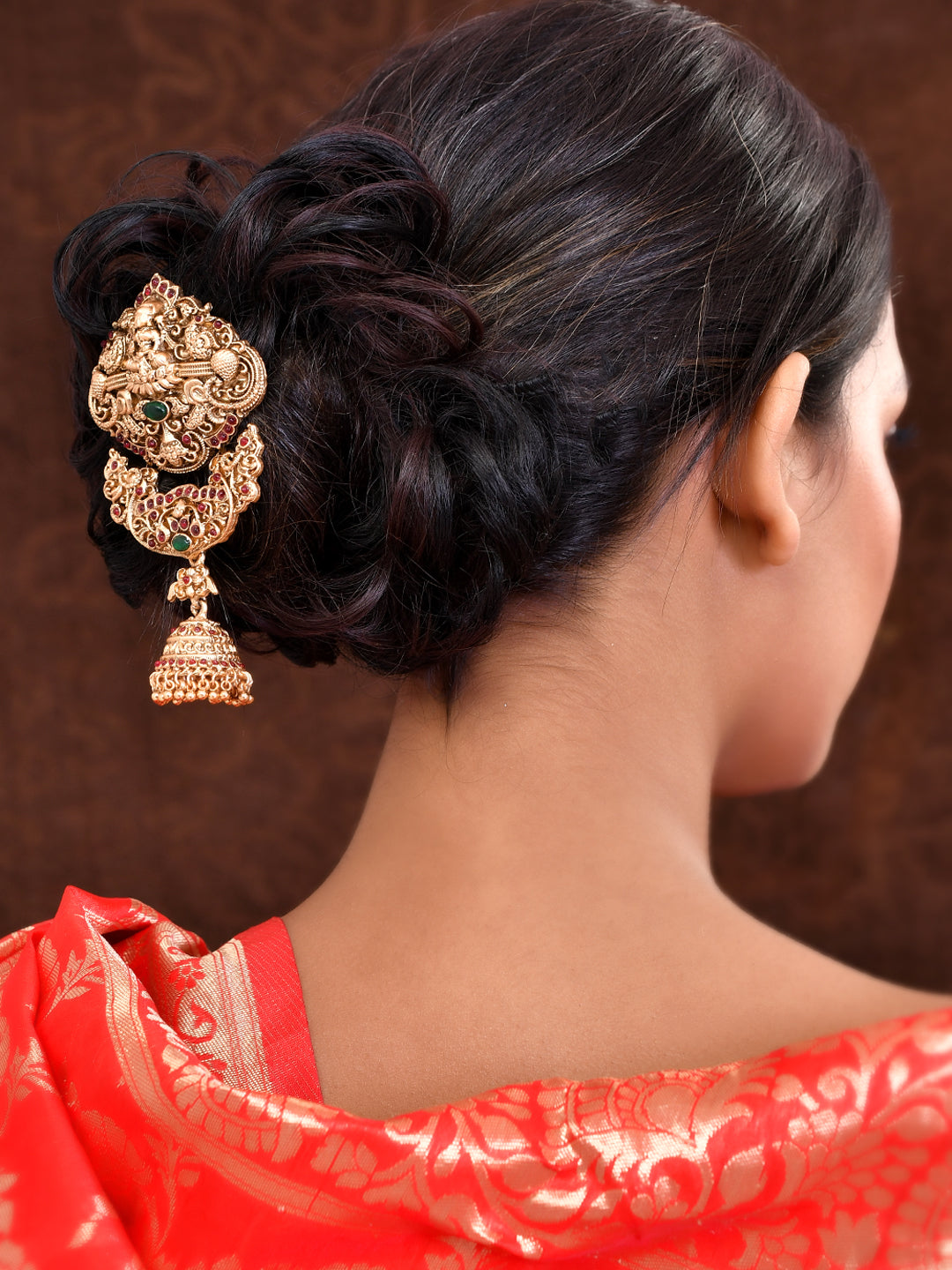 Gold Plated Half Moon Design Bridal Jadai Wedding Hair Accessory