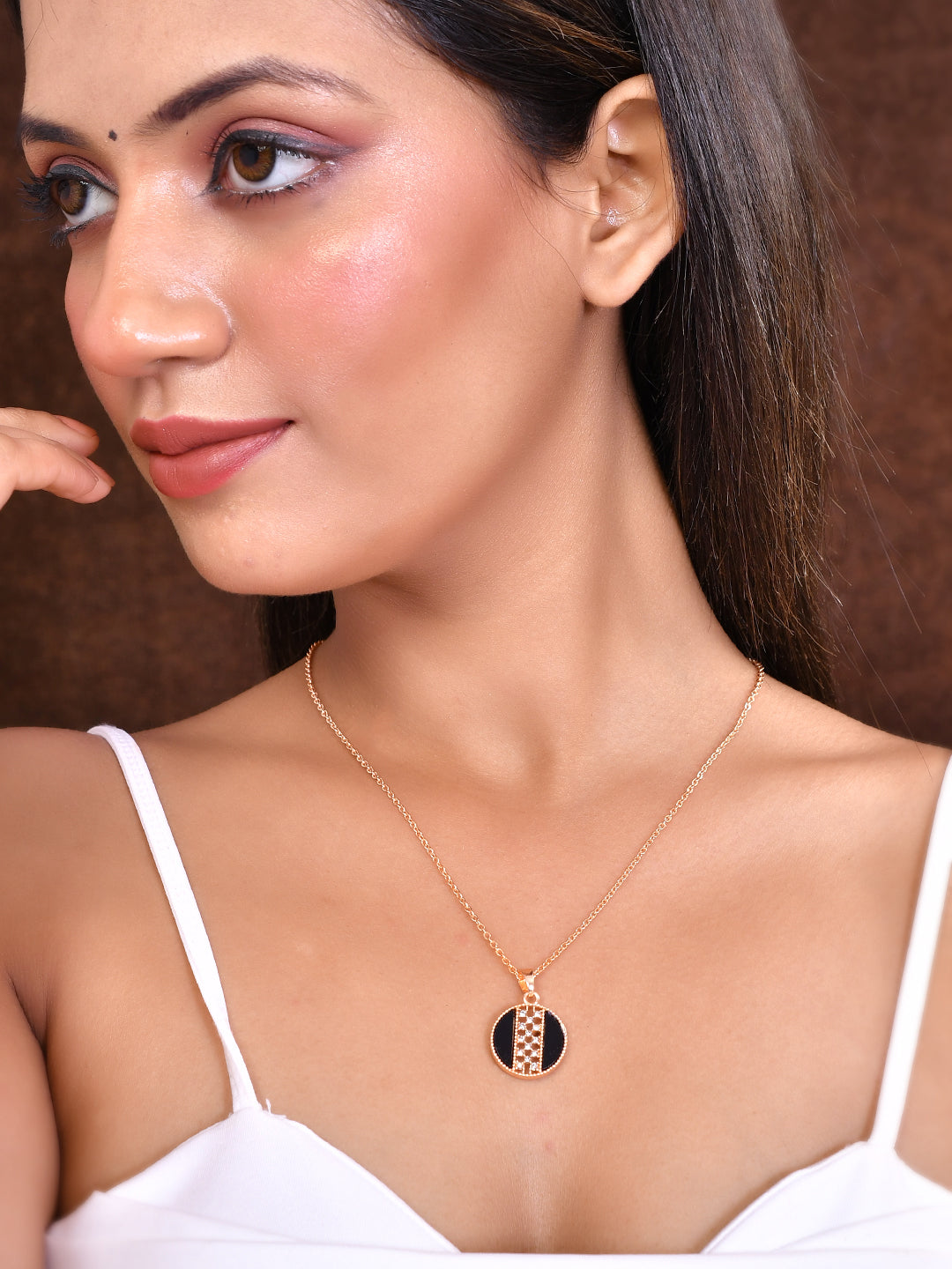 Rose Gold-Plated CZ-Studded Pendant With Chain
