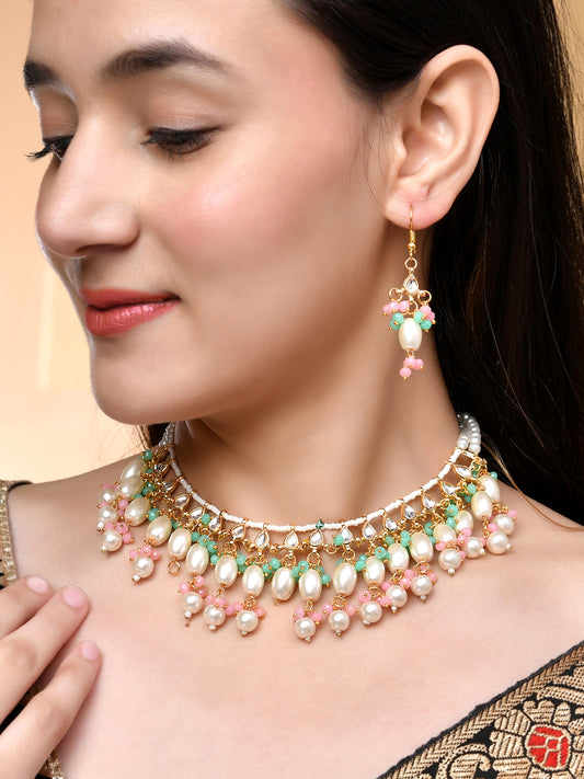 Kundan Pink Beads With Pearl Jewellery Sets for Women Online