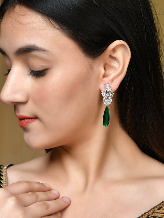  this beautiful earring  Silver Plated Contemporary CZ Studded Drop Earrings. Crafted with precision, these earrings feature dazzling cubic zirconia stones that add a touch of sparkle to any outfit. 