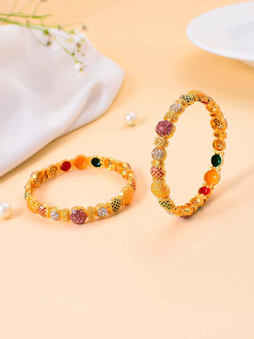 Trending Gold-Plated Kundan Studded  Bangles