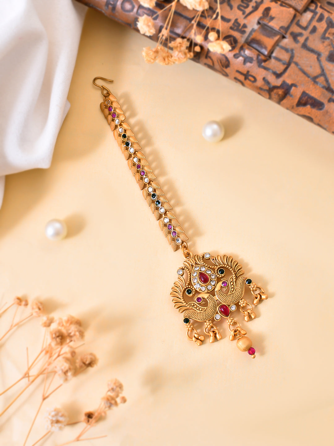 Gold-tone Artificial Stones Studded Maang Tikka Head Jewellery