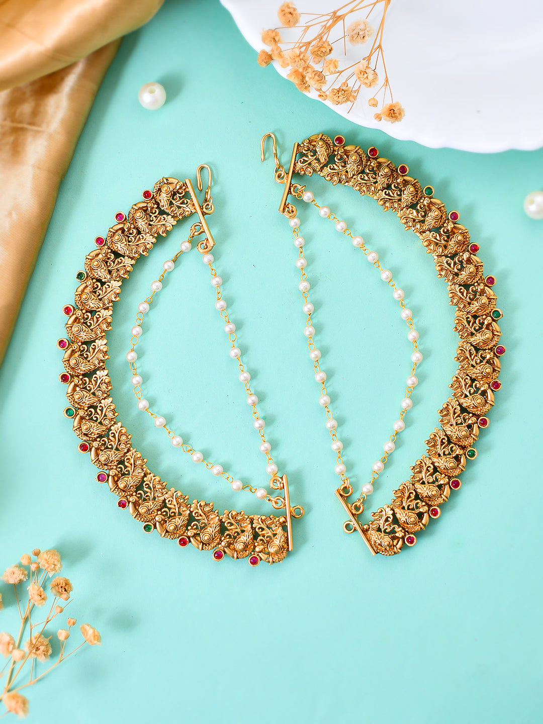 Elegant Gold Floral Long Earrings - A Touch of Traditional Glamour”