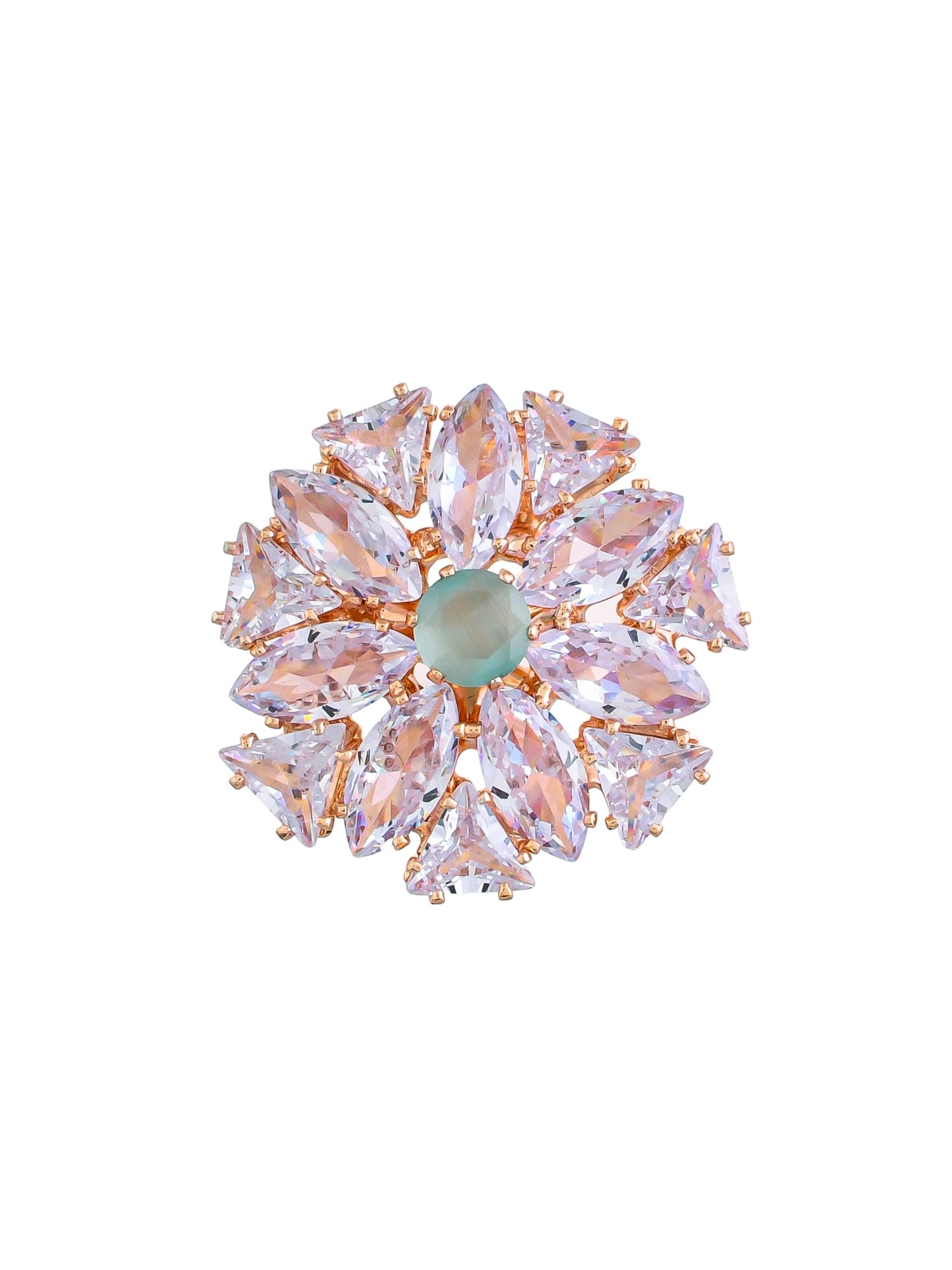 Rose Gold-Plated AD-Studded Handcrafted Adjustable Floral Ring