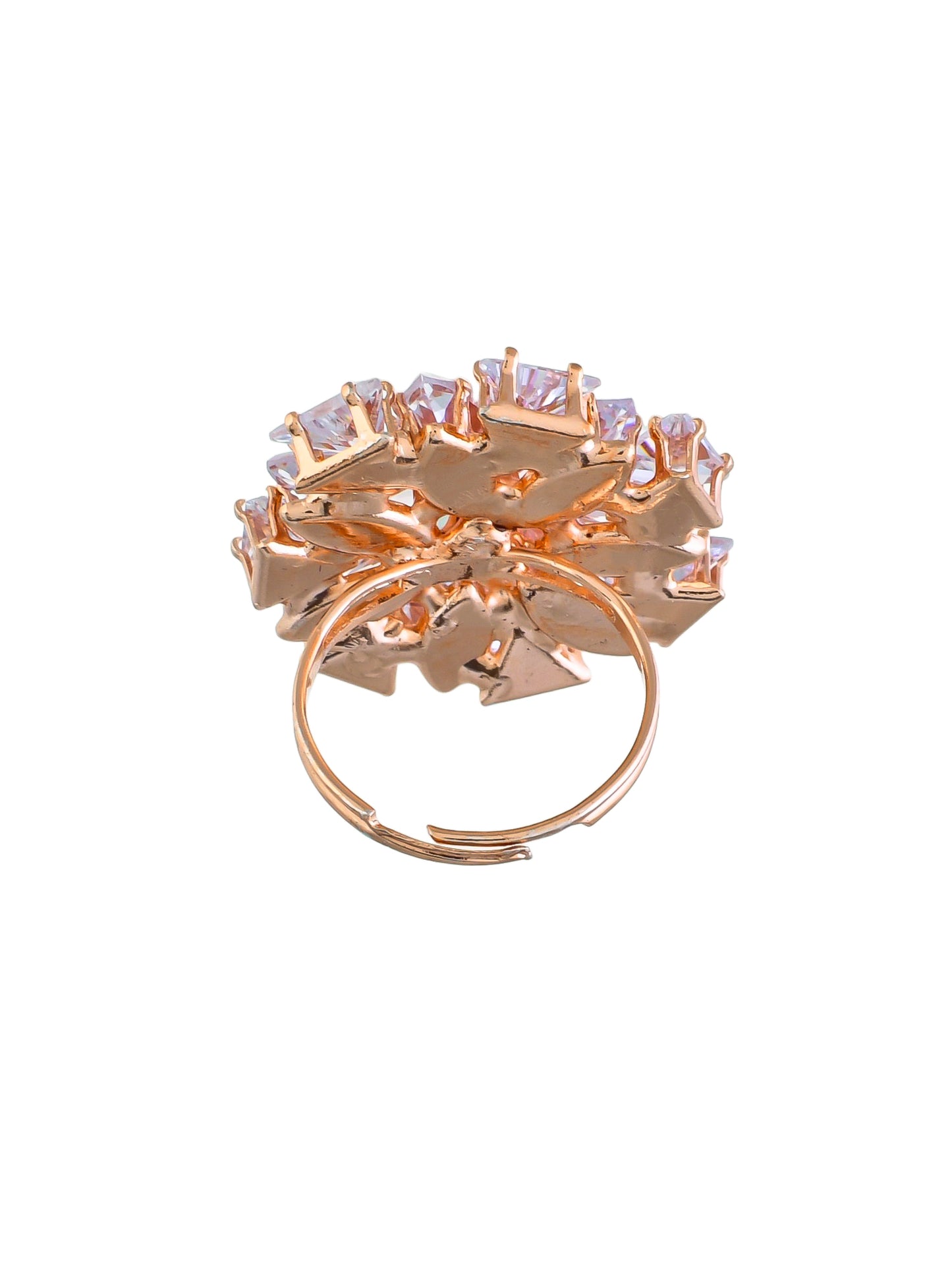 Rose Gold-Plated AD-Studded Handcrafted Adjustable Floral Ring