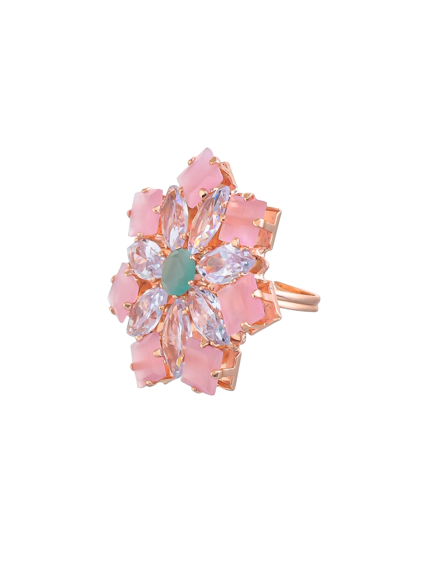 Rose Gold Adjustable flower design american diamond rings for girls & womens.