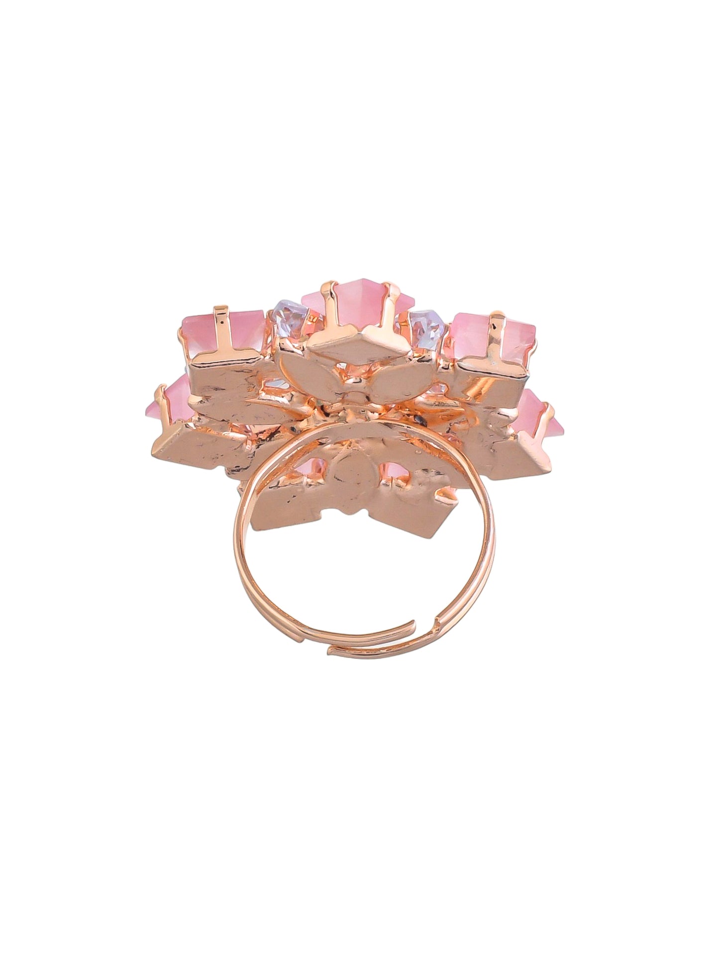 Rose Gold Adjustable flower design american diamond rings for girls & womens.
