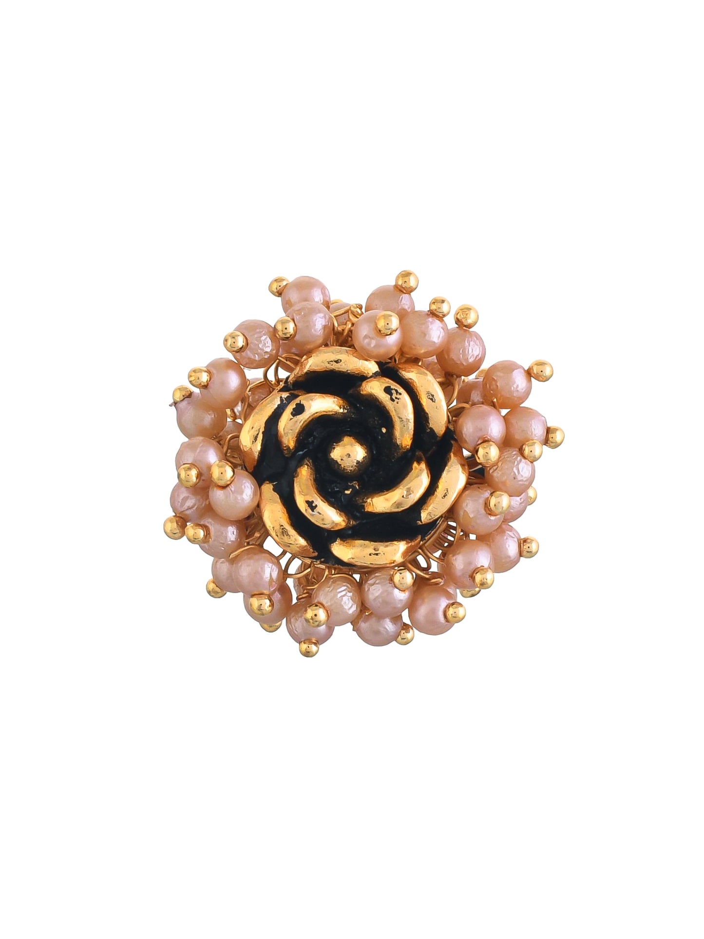 Golden tone Pearl Rose Flower Ring for womens & girls
