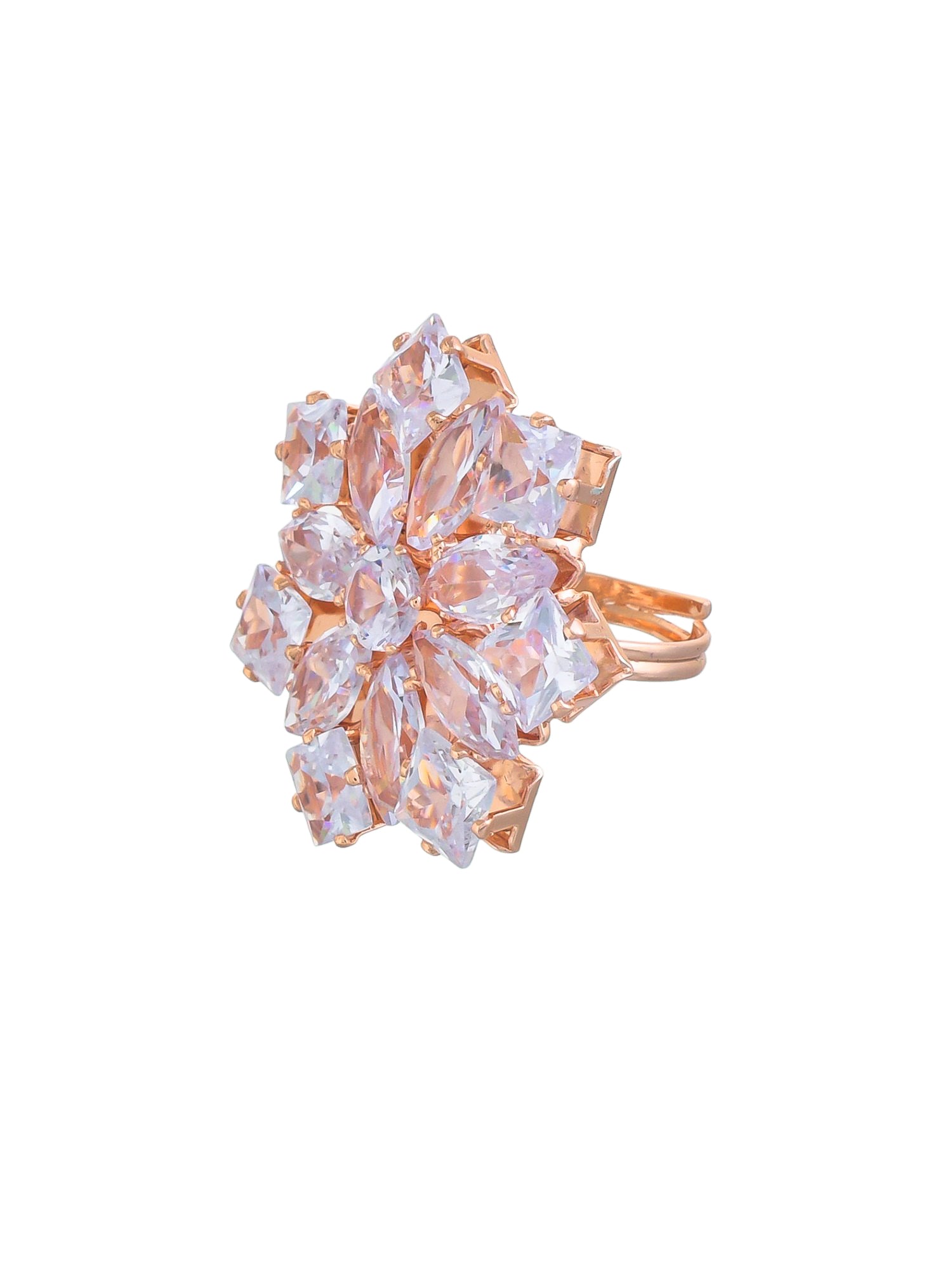 Tranding Rose Gold American Diamonds Adjustable Flower design rings for girls& women.