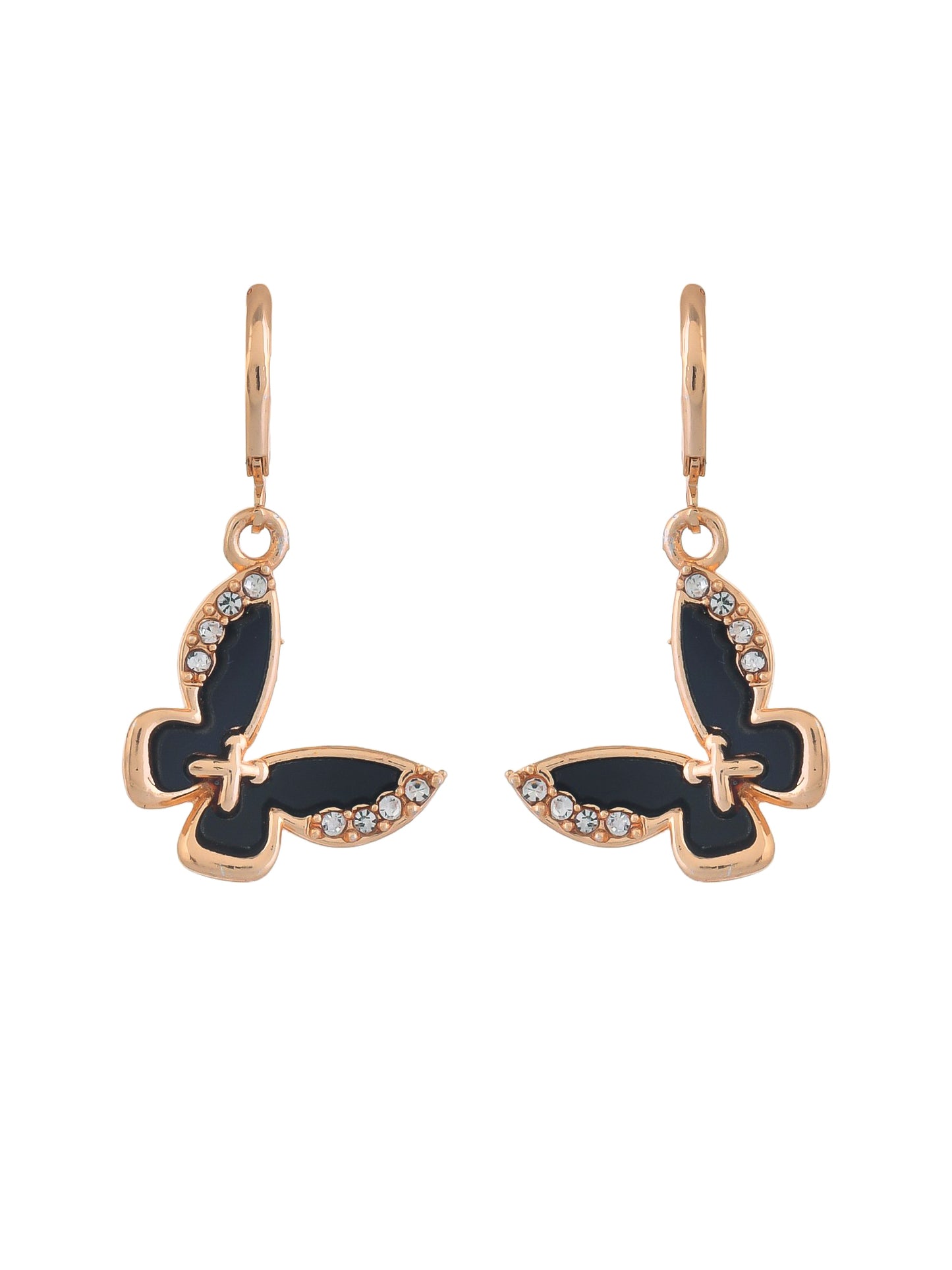 CZ Rose Gold Black Butterfly Drop Earrings for Women and Girls