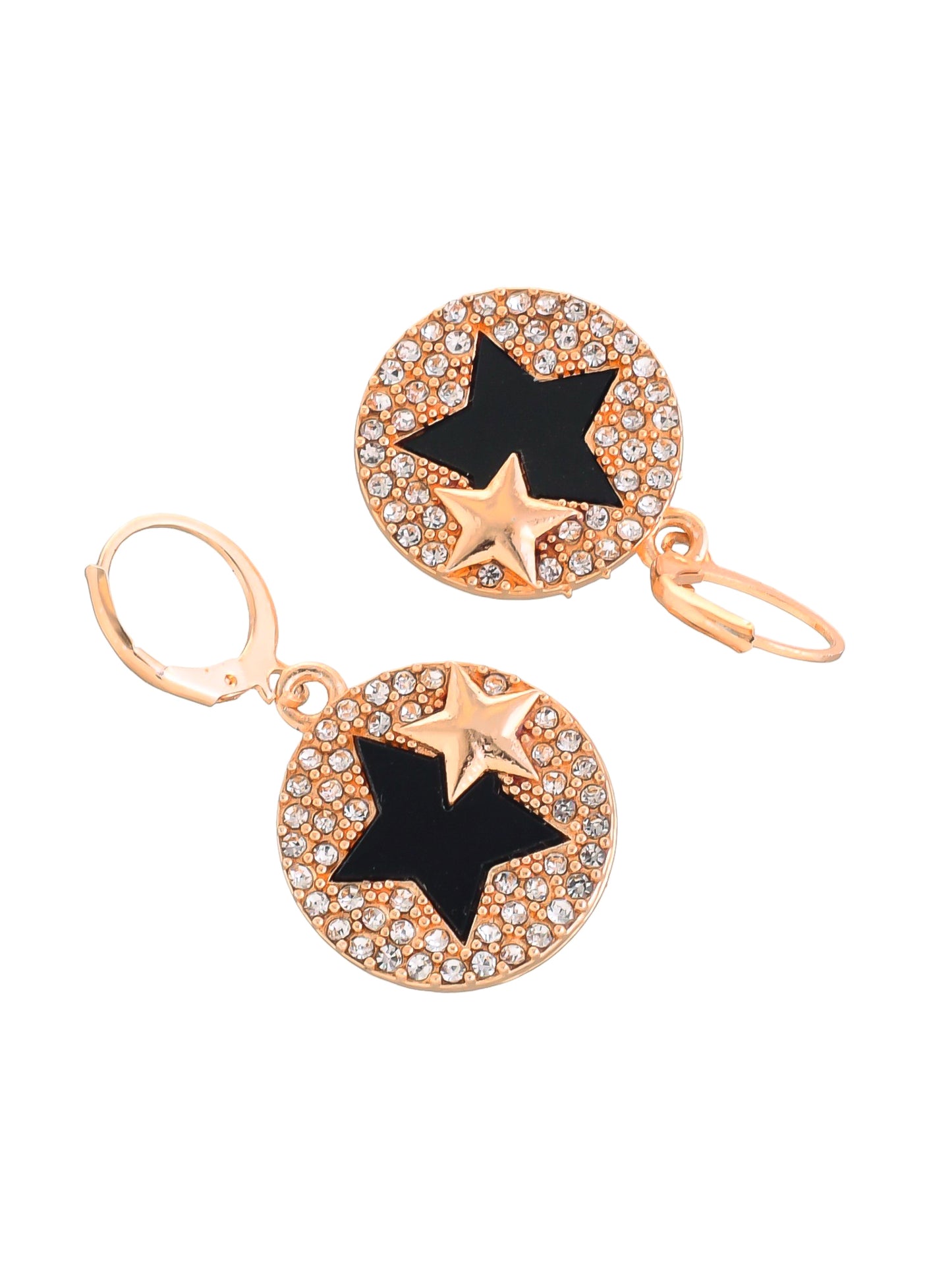 CZ Rose Gold Black Stars Drop Earrings