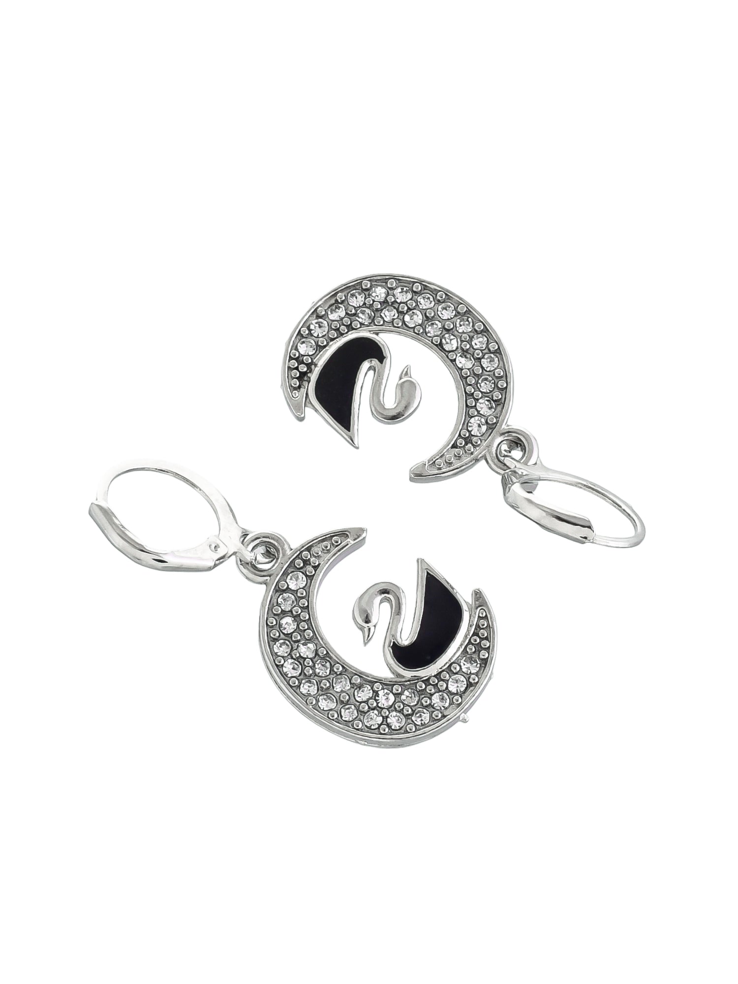 CZ Zirconia Duck and Moon Silver Plated Drop Dangle Earring