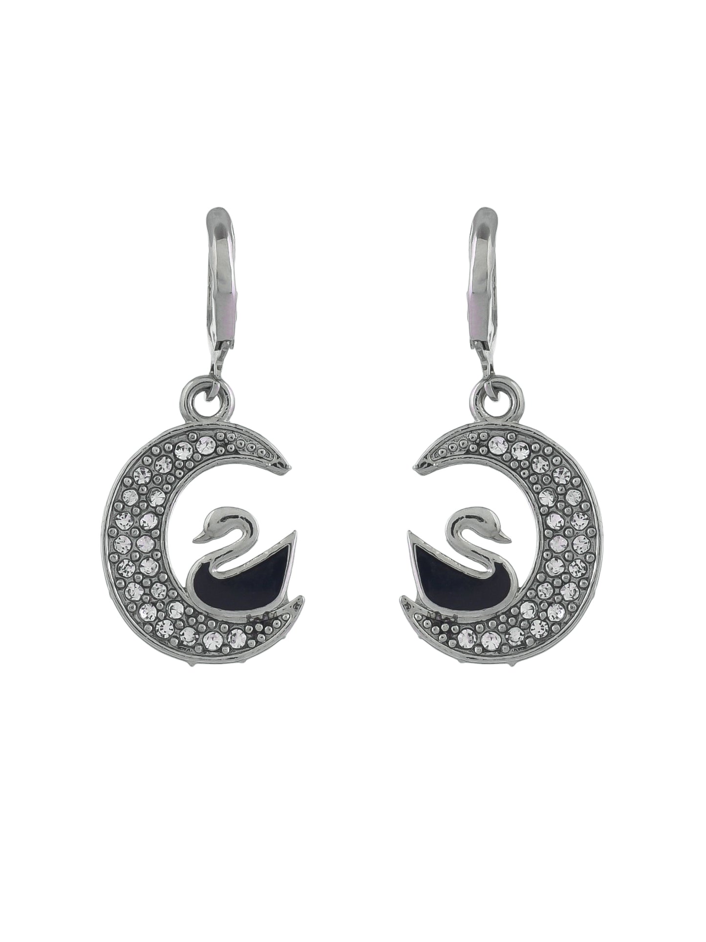 CZ Zirconia Duck and Moon Silver Plated Drop Dangle Earring