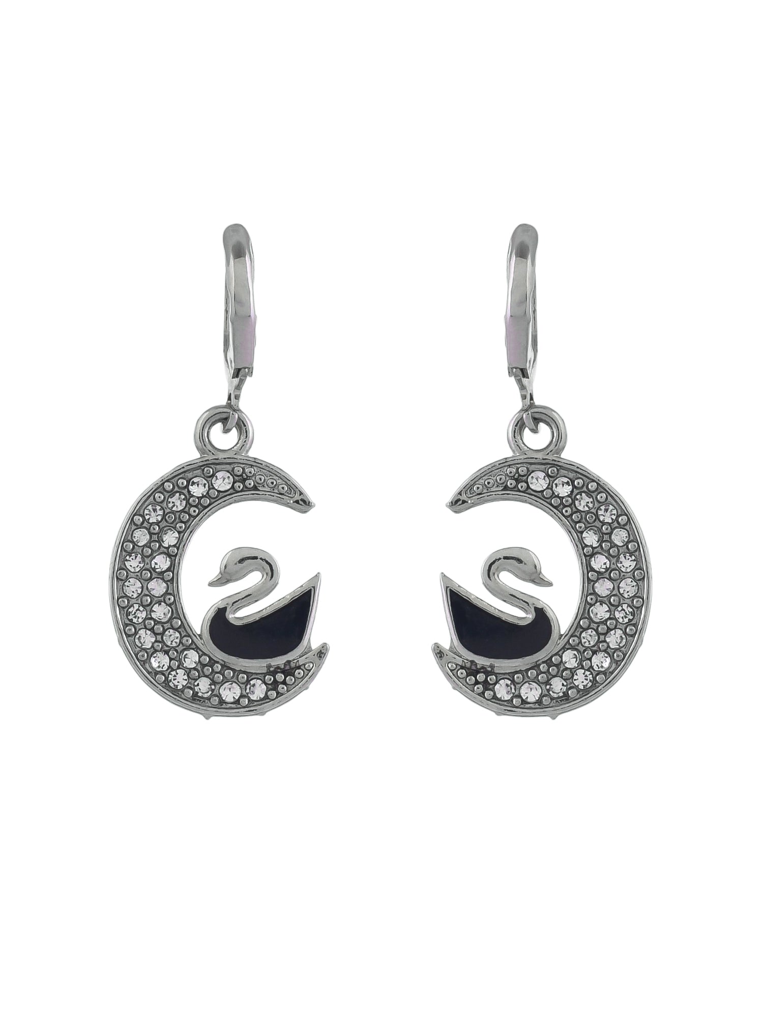 CZ Zirconia Duck and Moon Silver Plated Drop Dangle Earring