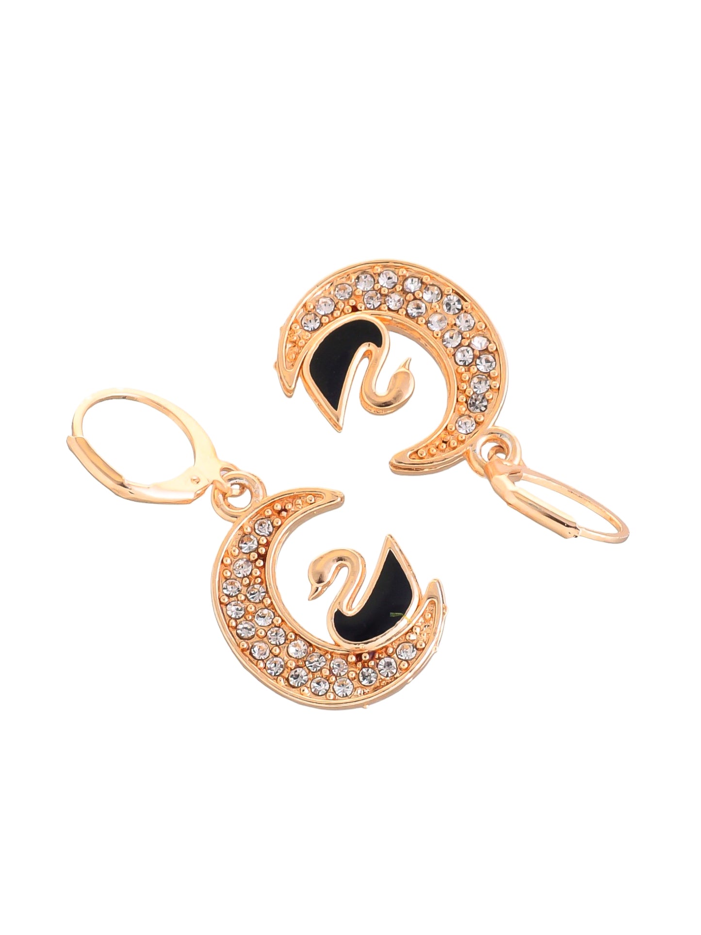 CZ Rose Gold Moon and Duck Drop Crystal Earrings