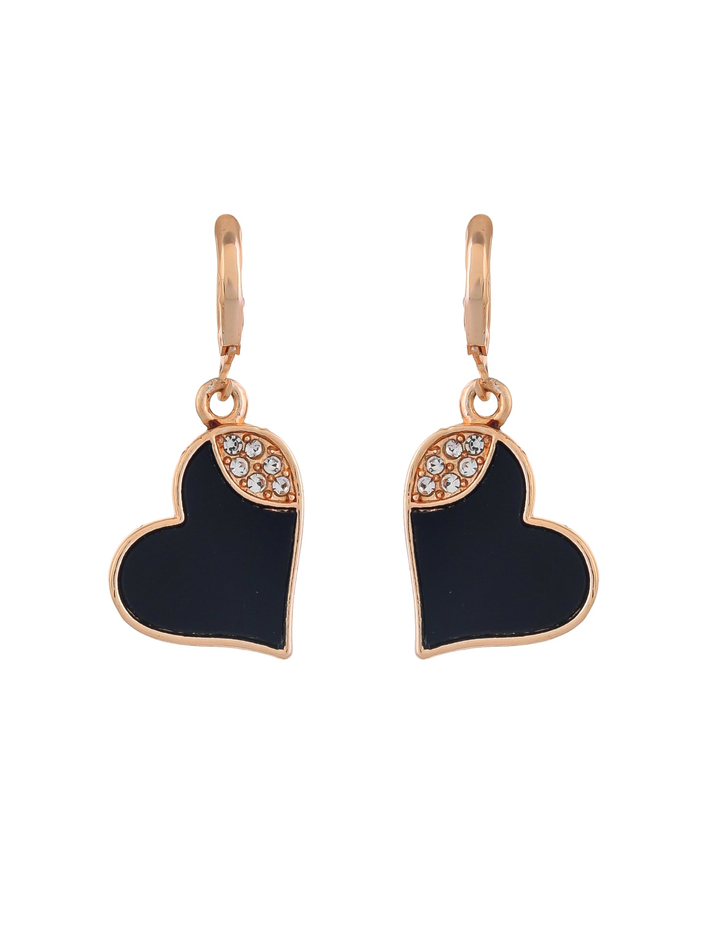 Rose Gold CZ Studded Heart Shaped Drop Earrings