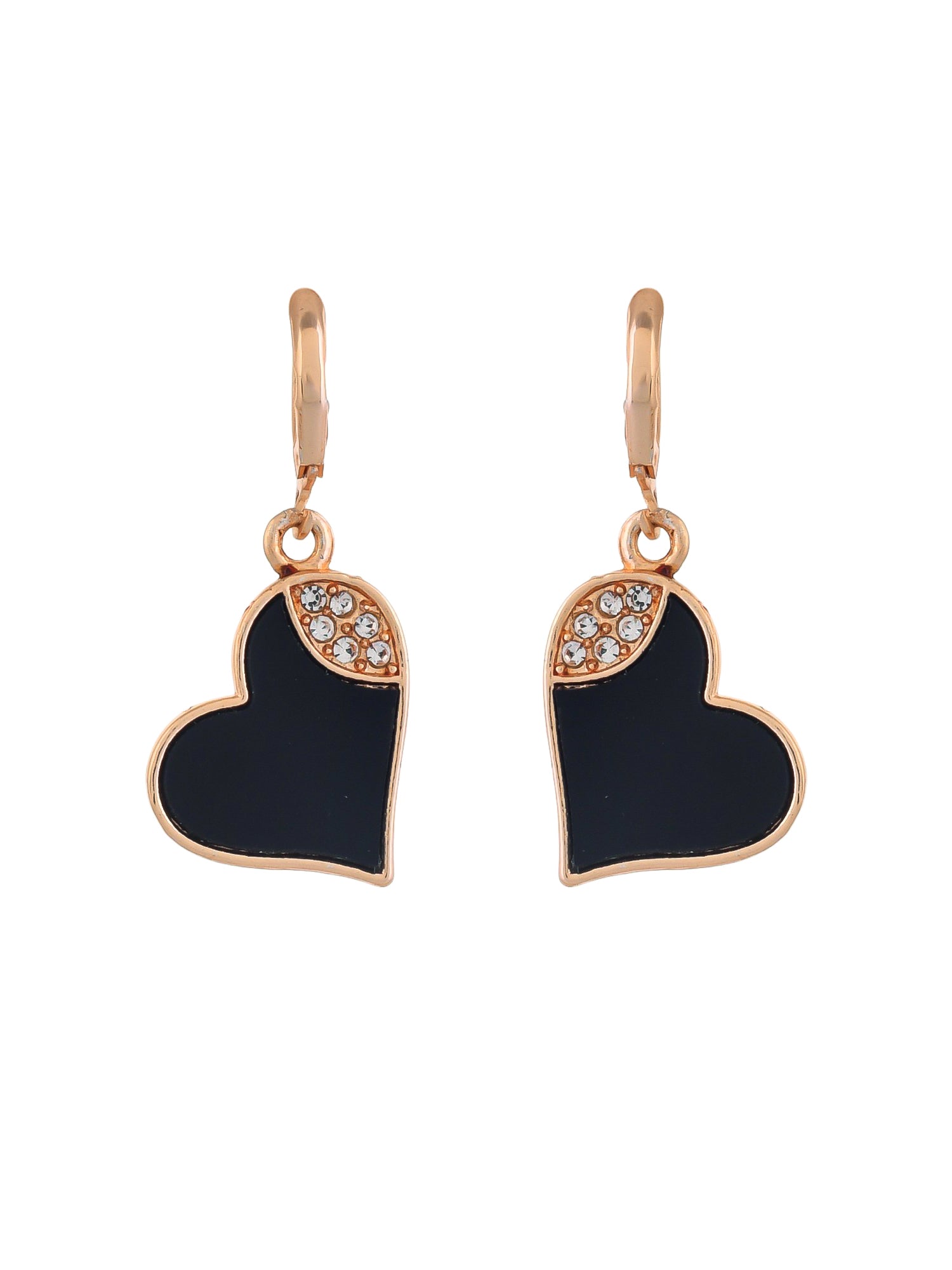 Rose Gold CZ Studded Heart Shaped Drop Earrings
