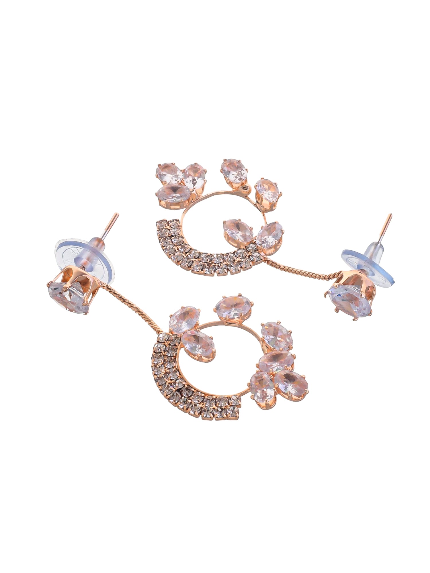 Buy White Rose Gold Amerian Crystal Long Leaf Dangle Round Drop