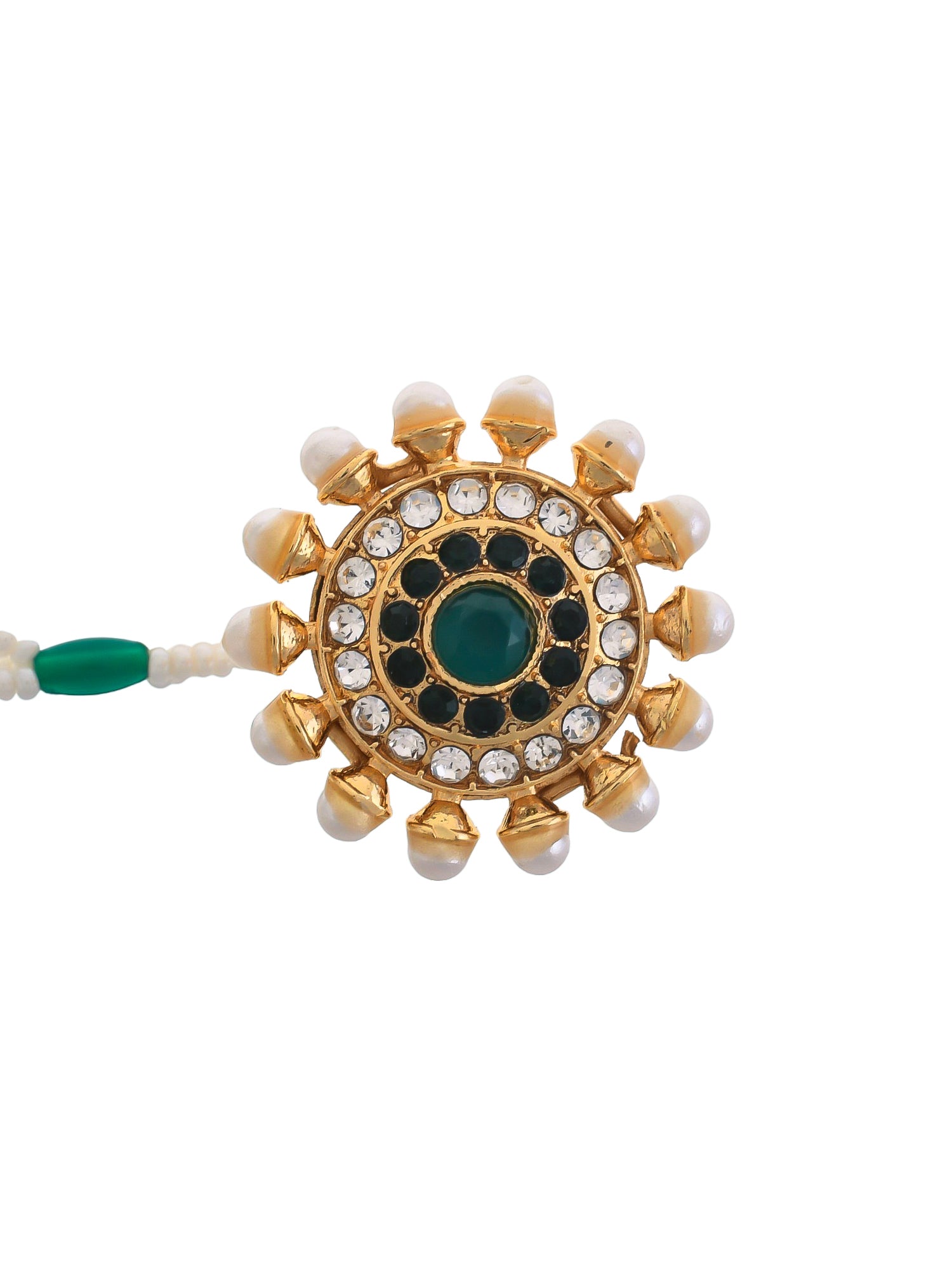 Gold-tone Artificial Stones Beads Studded borla Maang Tikka Head Jewellery