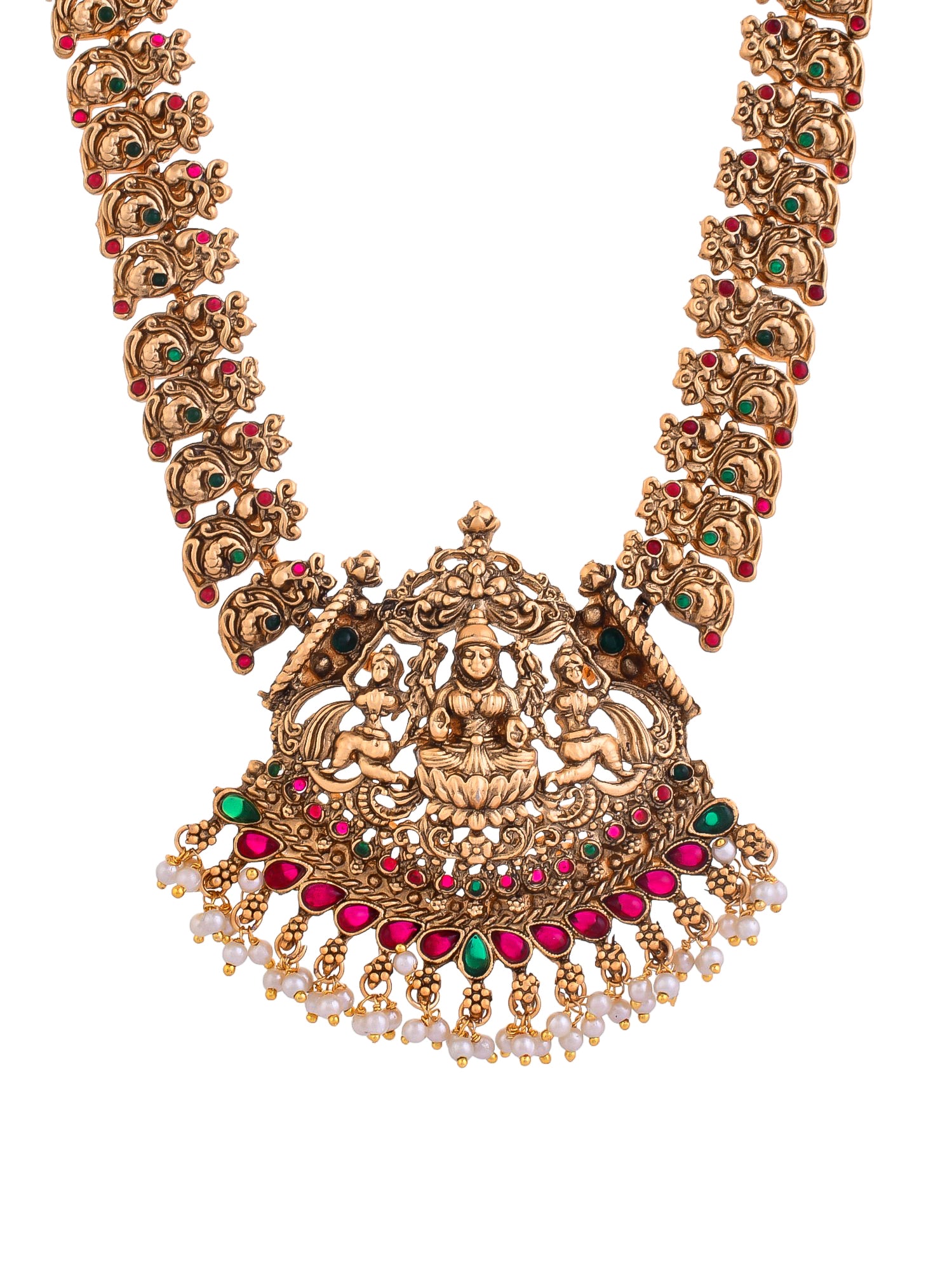 Gold-Plated Traditional Goddess Lakshmi Auspicious Temple Jewellery Bridal Set