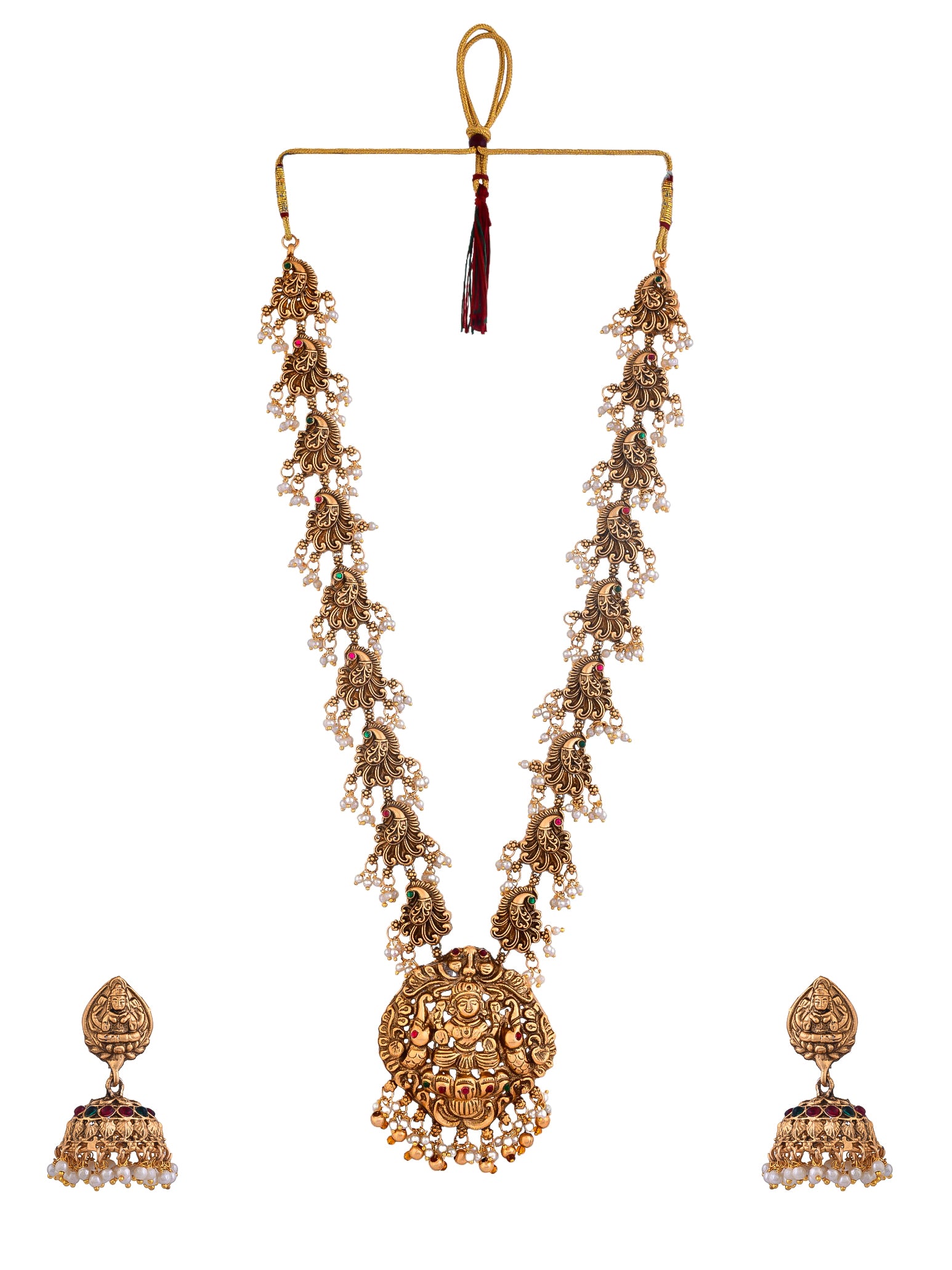 Gold Tone Beautifully Crafted Temple Necklace with earrings