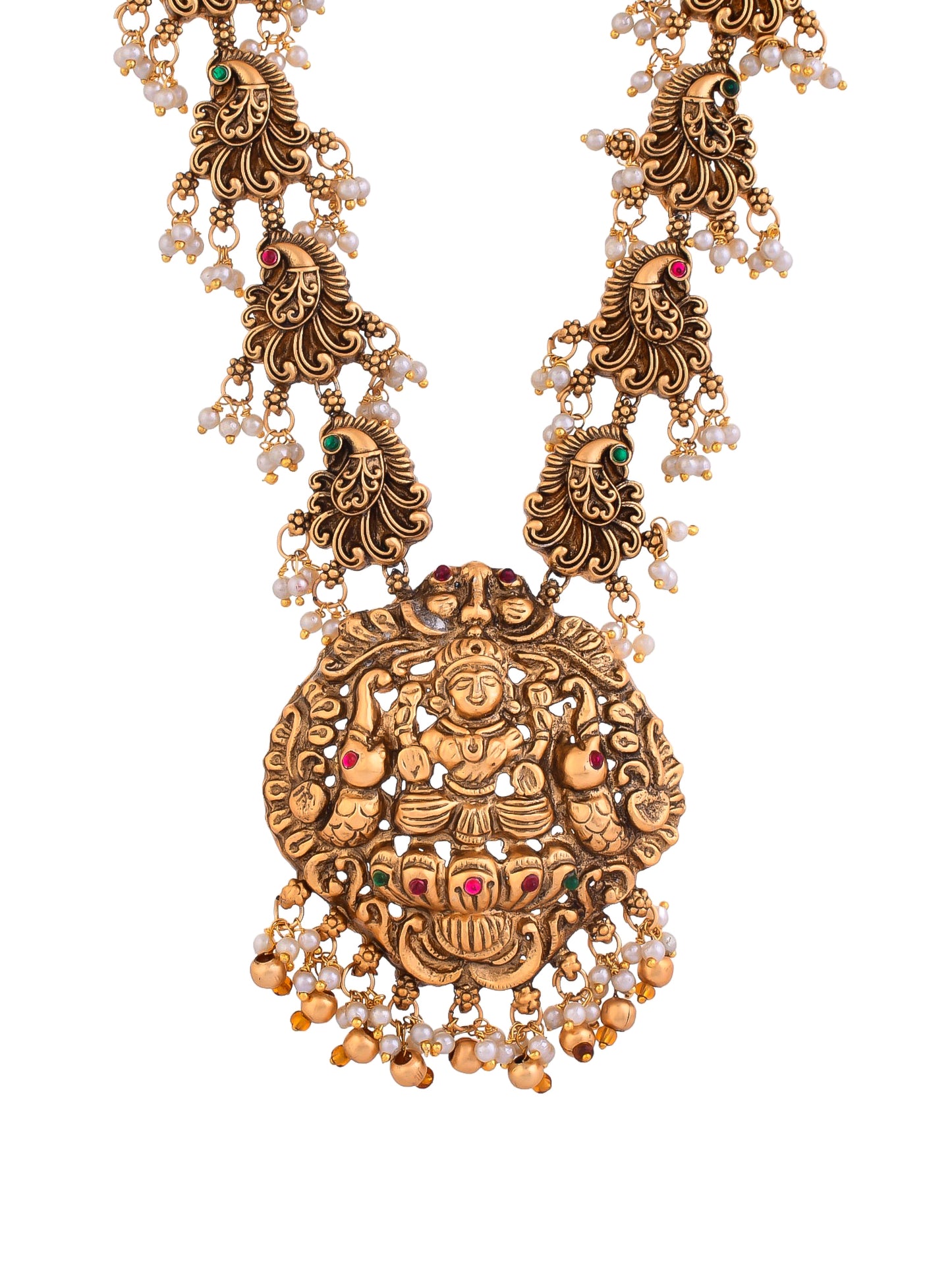 Gold Tone Beautifully Crafted Temple Necklace with earrings