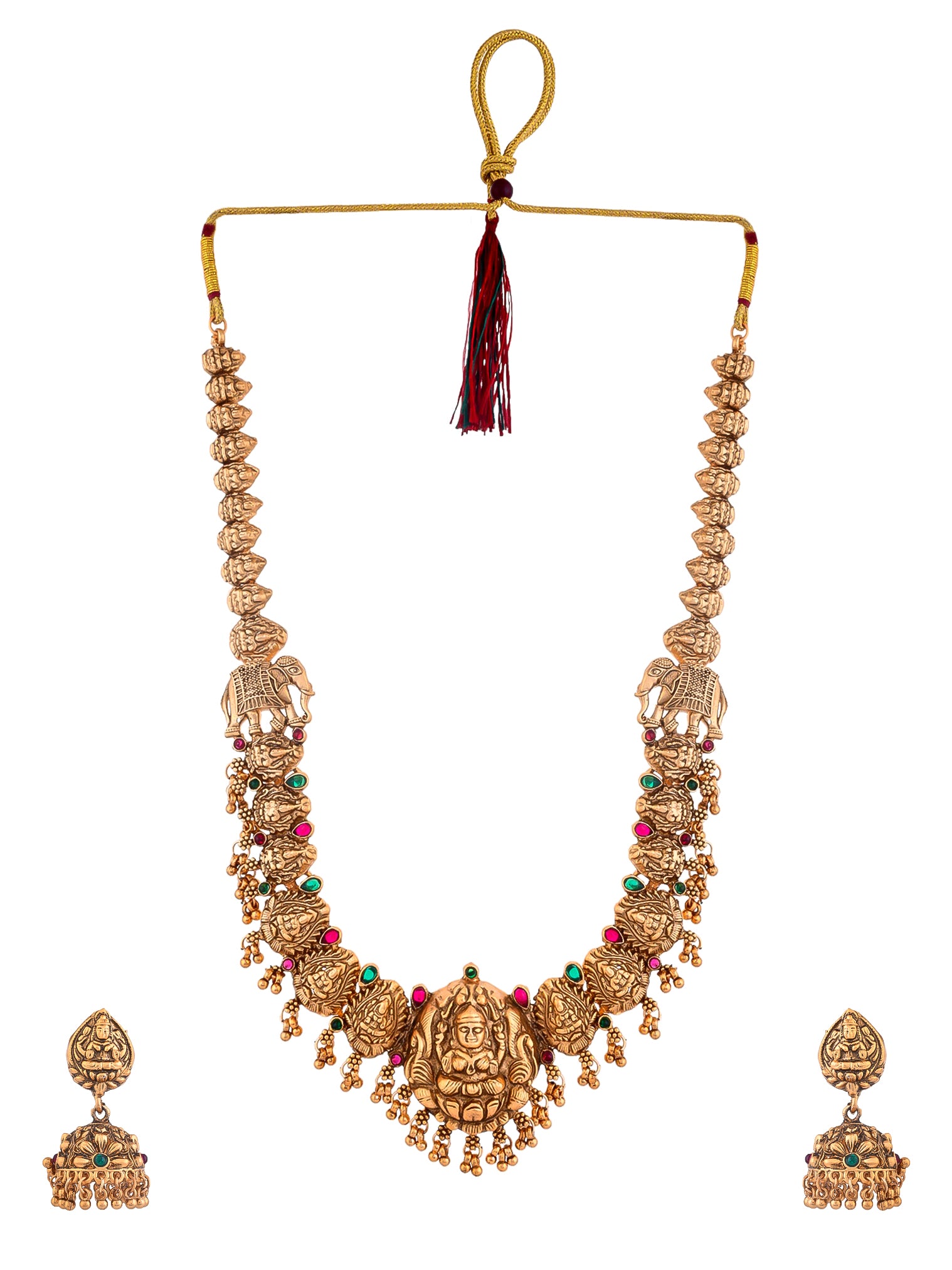 Latest Temple Design Gold Plated Traditional Jewellery Set for Women