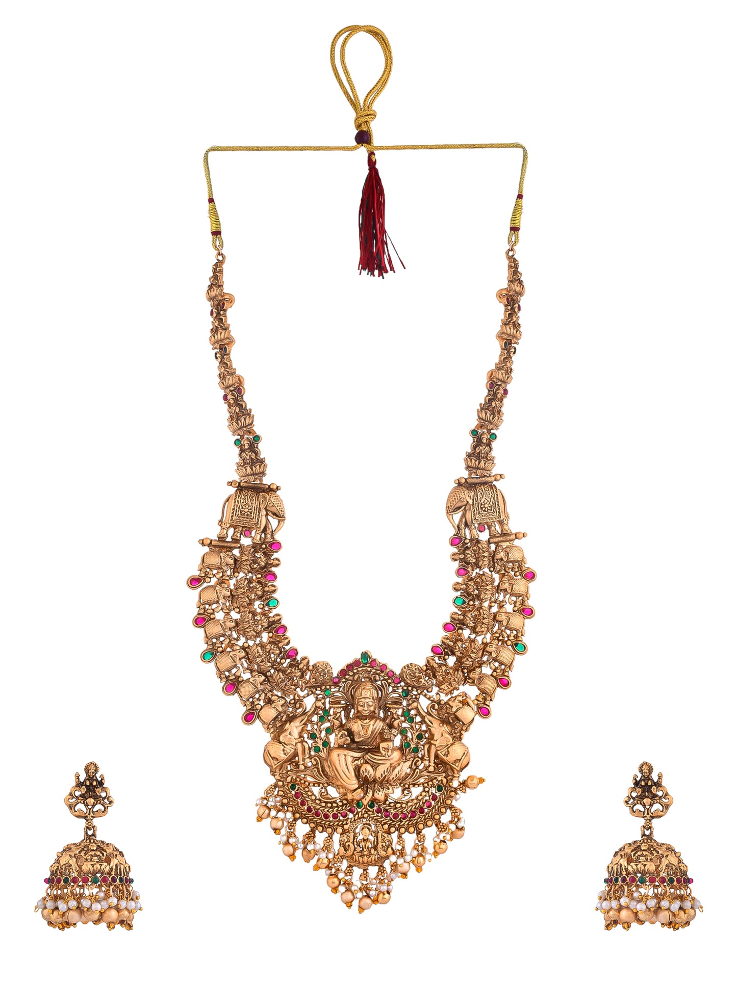 Gold-Plated Traditional Necklace Set with Colorful Gemstones