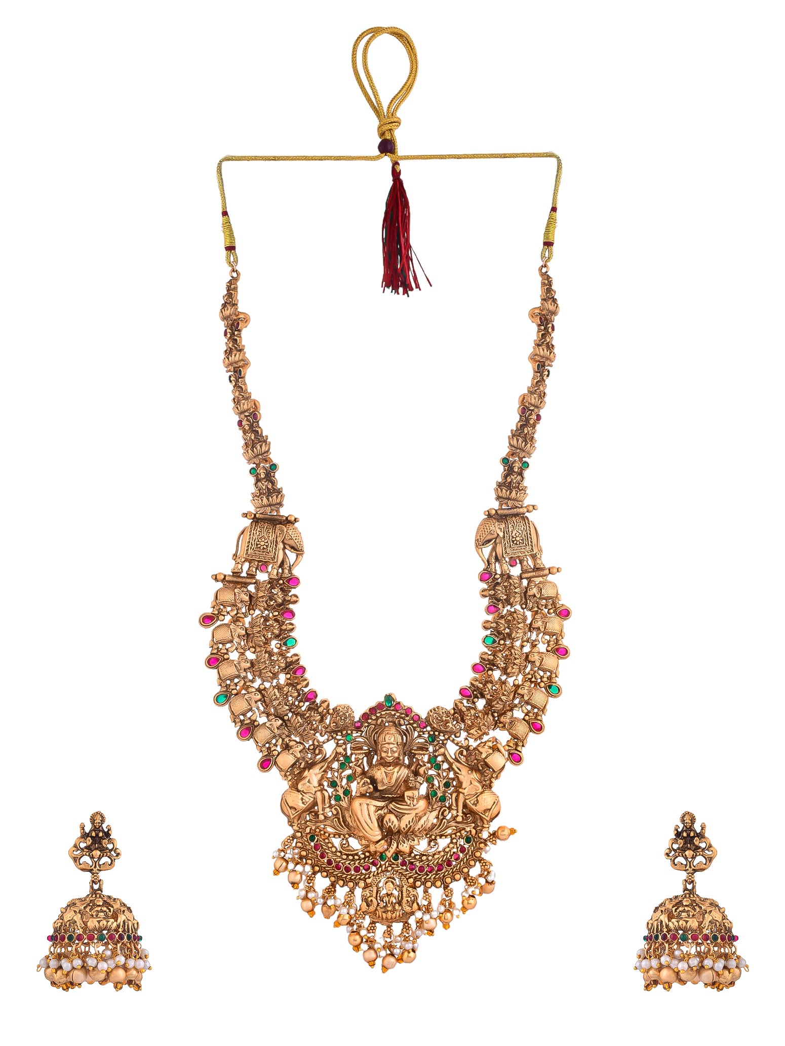 Gold-Plated Traditional Necklace Set with Colorful Gemstones