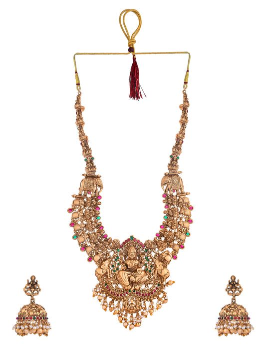 Gold-Plated Traditional Necklace Set with Colorful Gemstones