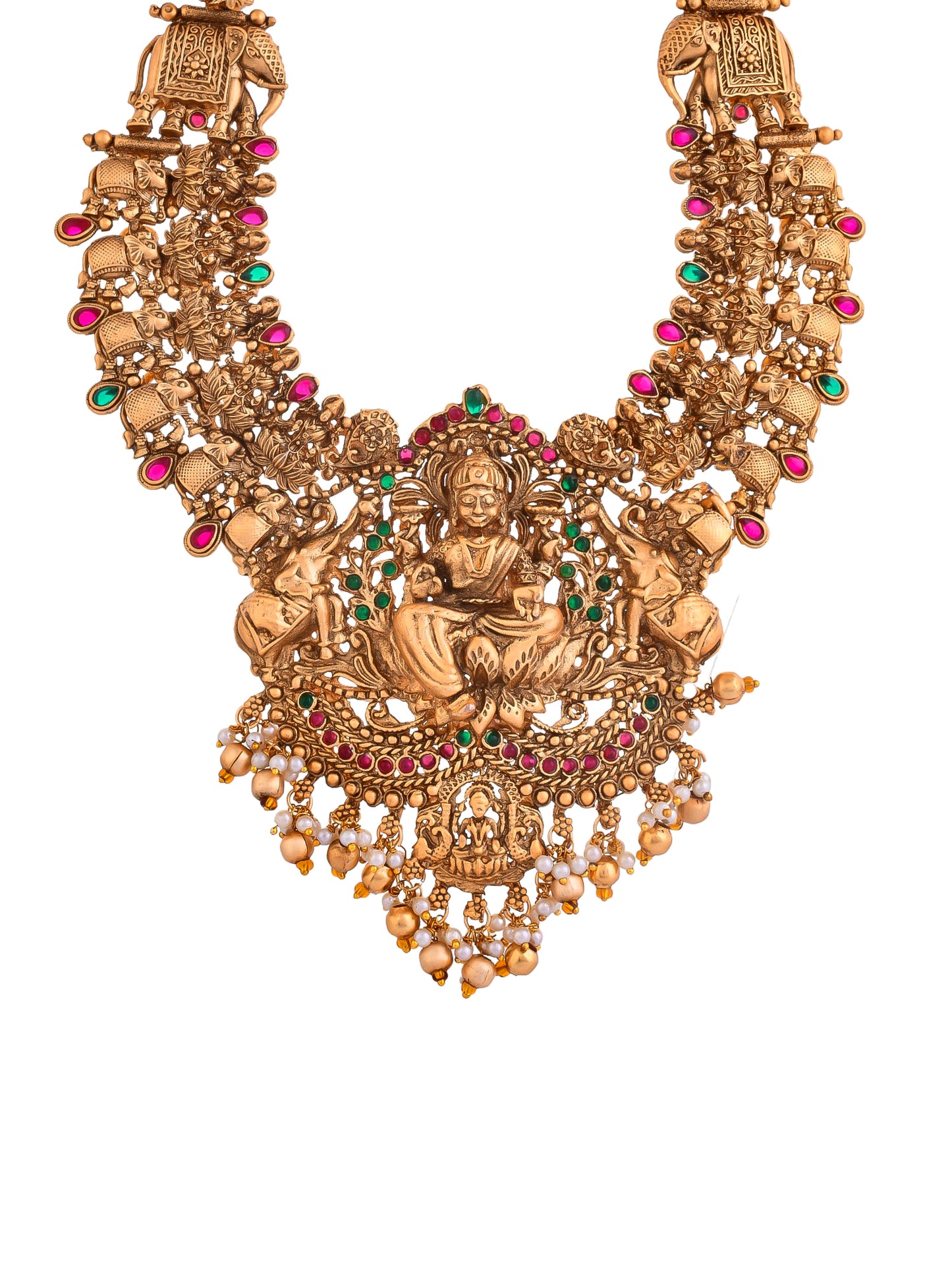 Gold-Plated Traditional Necklace Set with Colorful Gemstones