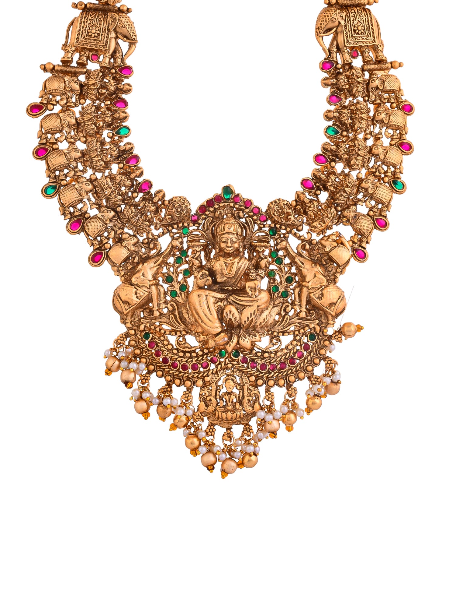 Gold-Plated Traditional Necklace Set with Colorful Gemstones