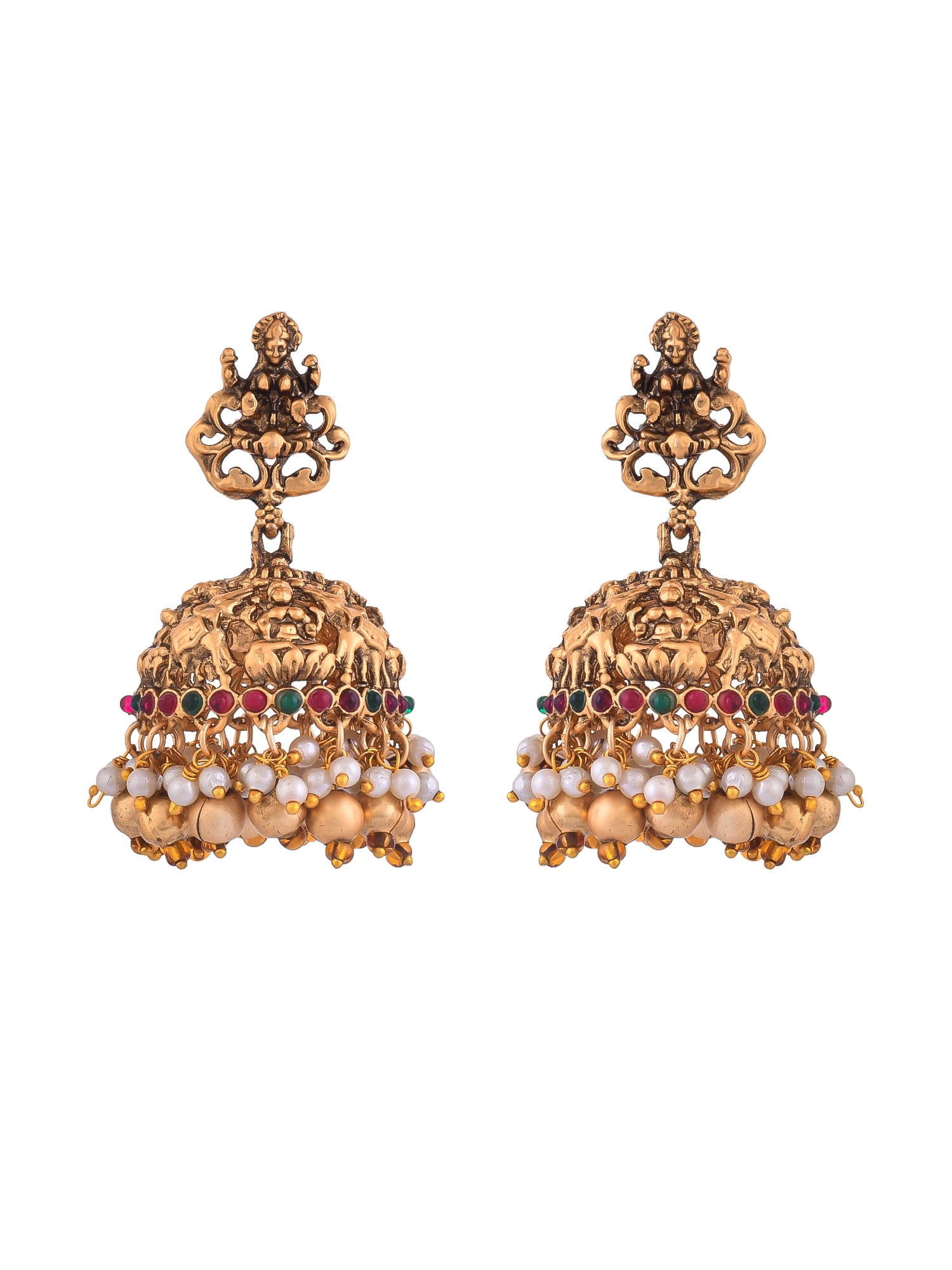 Gold-Plated Traditional Necklace Set with Colorful Gemstones