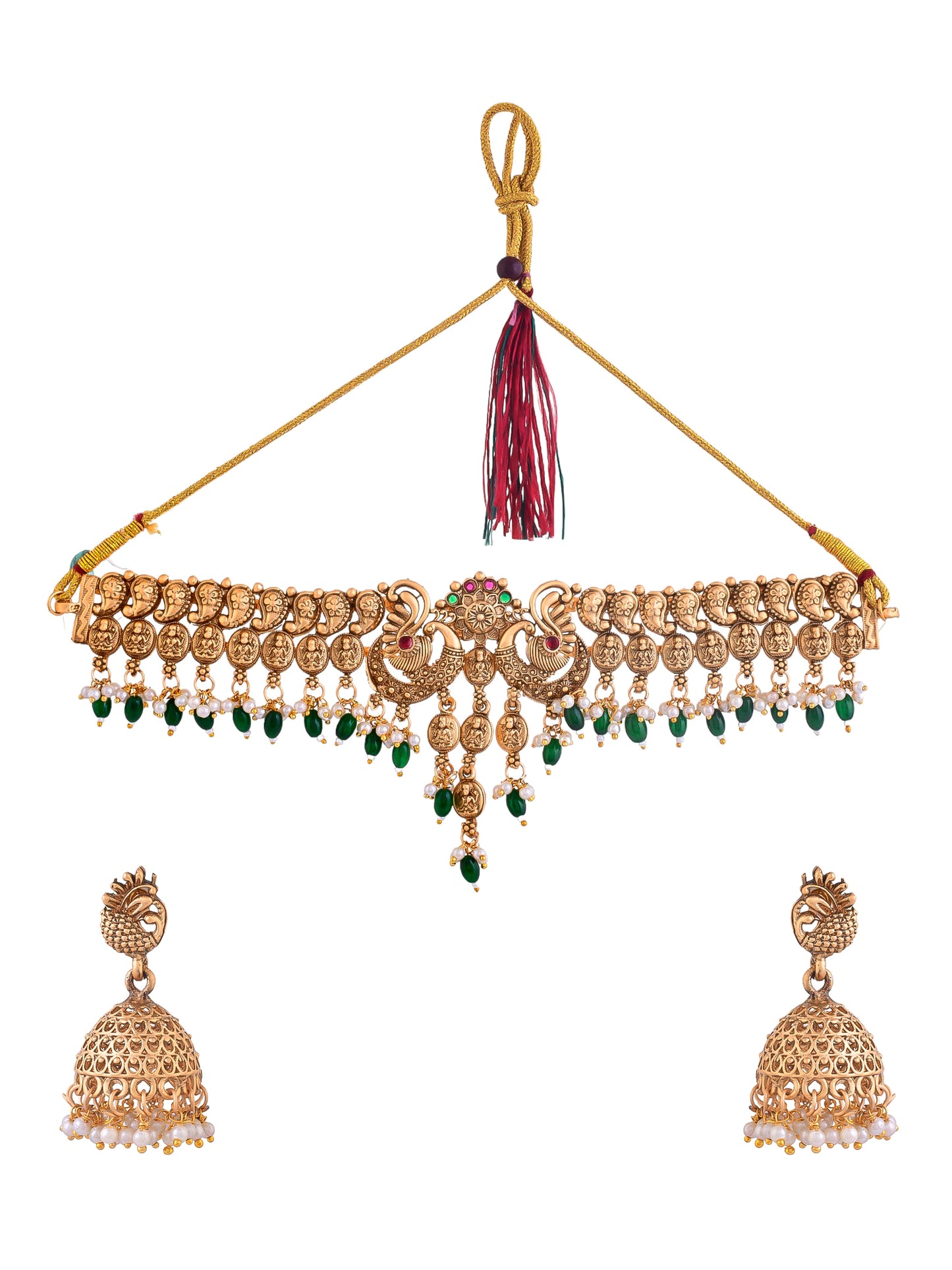 Fancy Pearl Choker Traditional Temple Necklace Jewellery Set for Women
