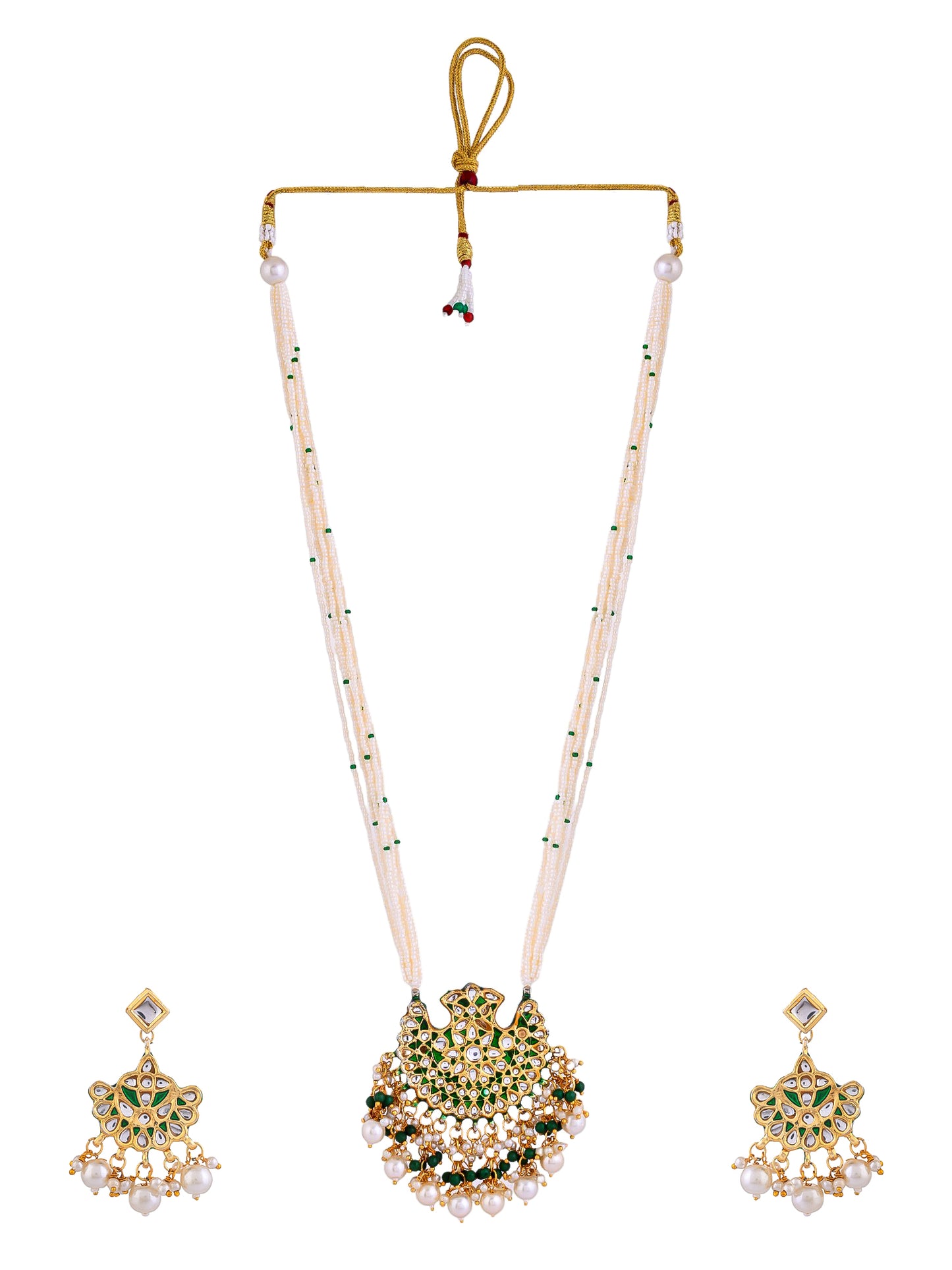 Kundan Pendant white bead jewellery set with earrings