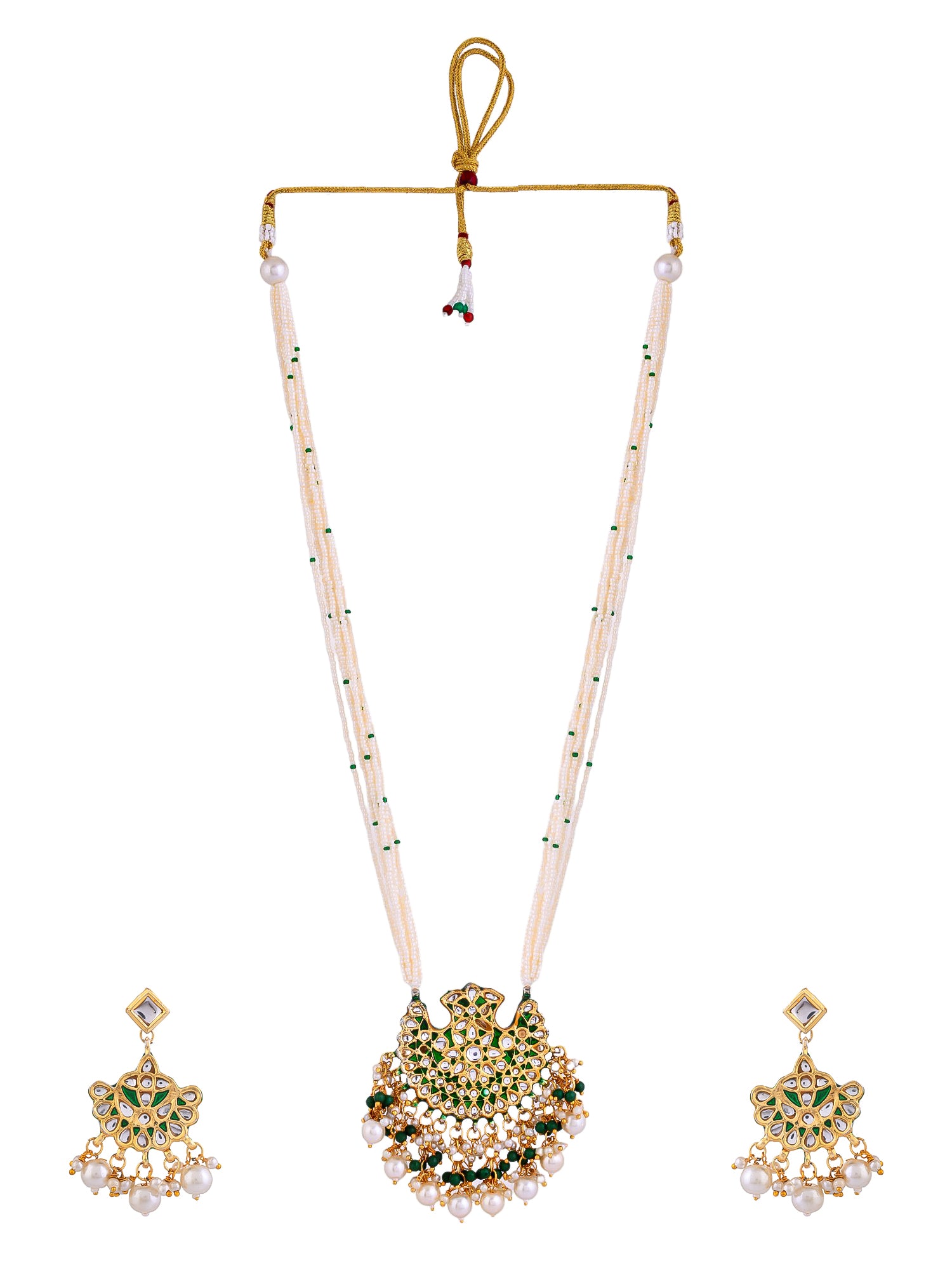 Kundan Pendant white bead jewellery set with earrings